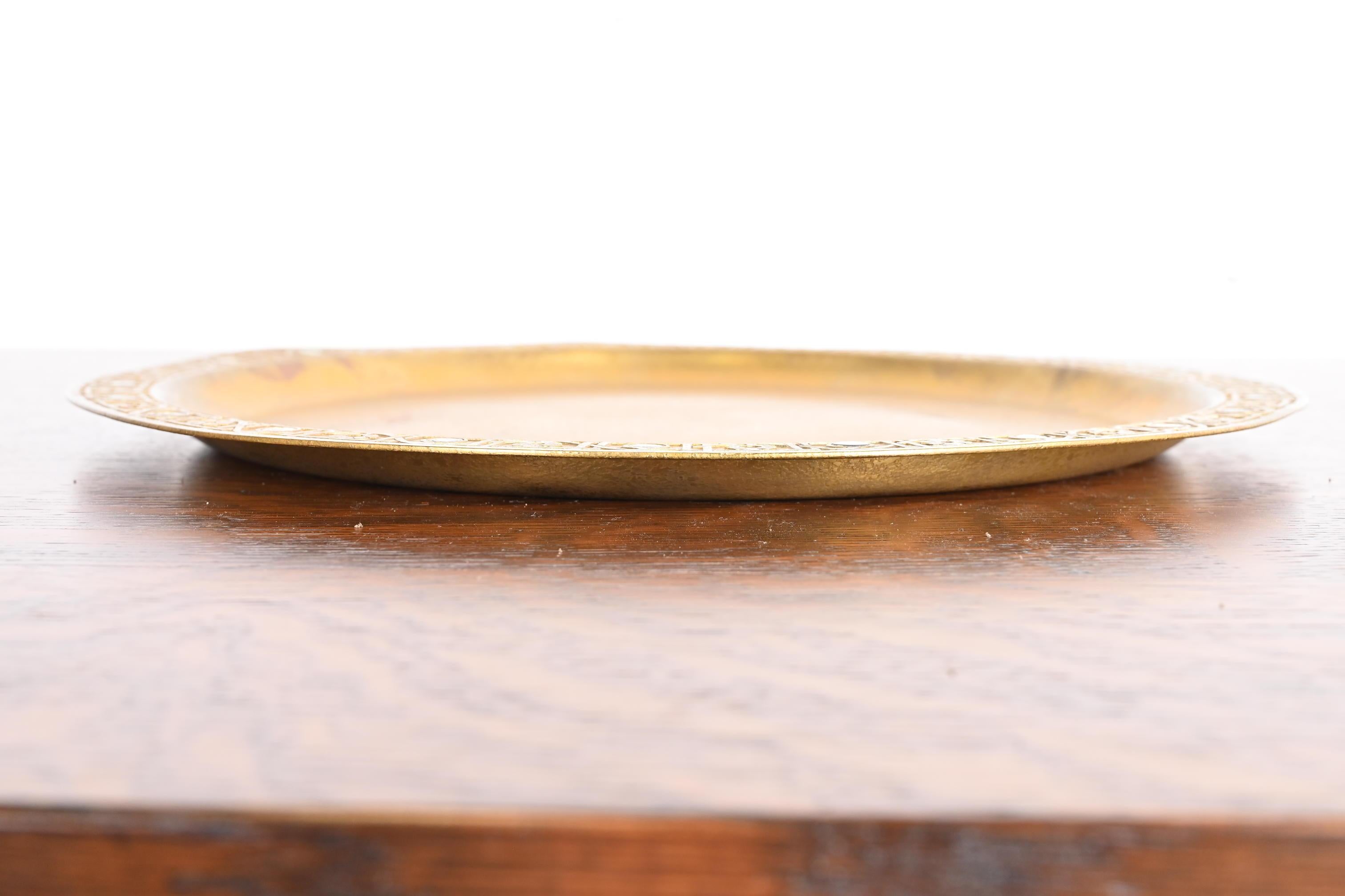 Tiffany Studios New York Bronze Doré Charger Plate or Tray With Abalone Inlay 2