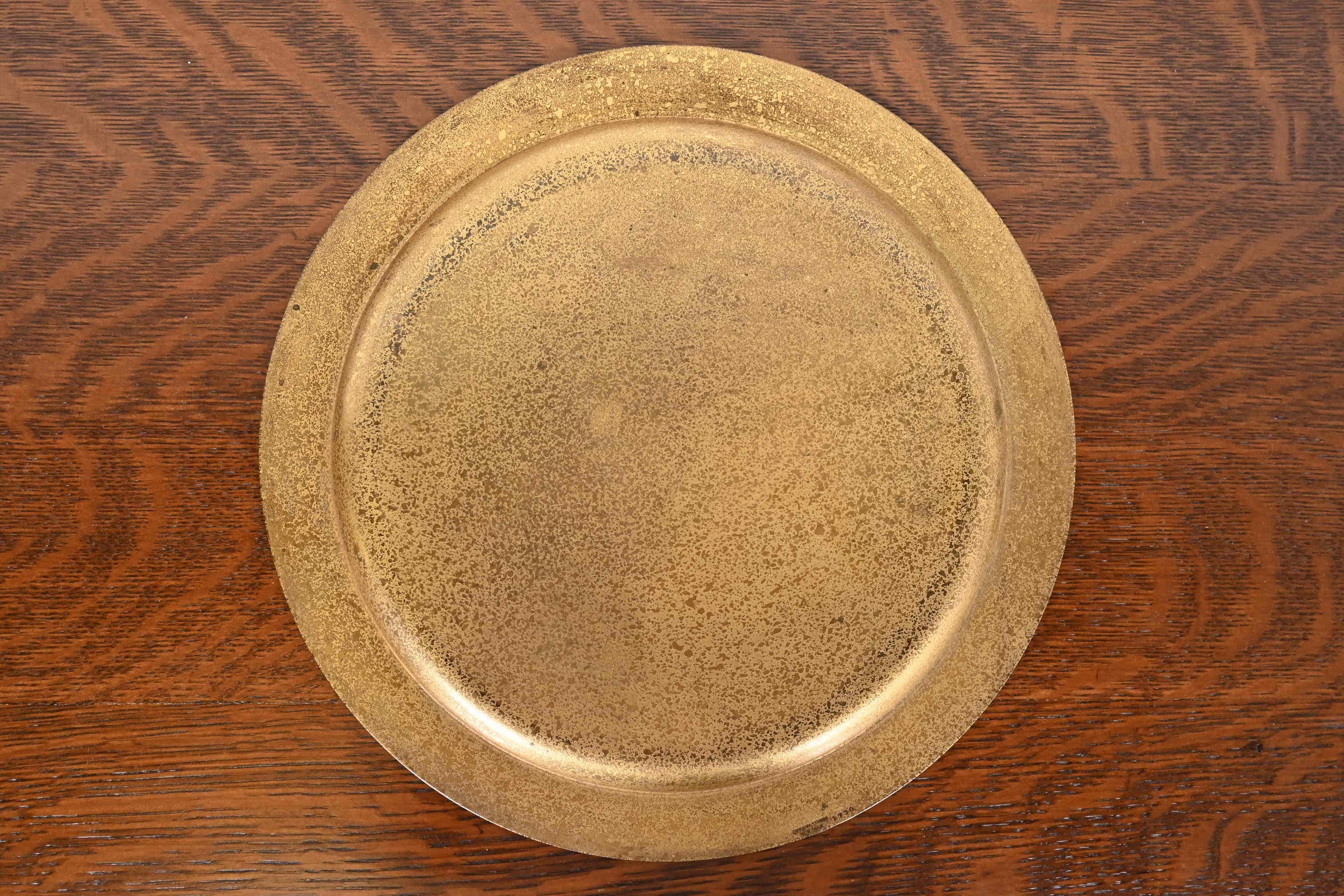 Tiffany Studios New York Bronze Doré Charger Plate or Tray With Abalone Inlay 2