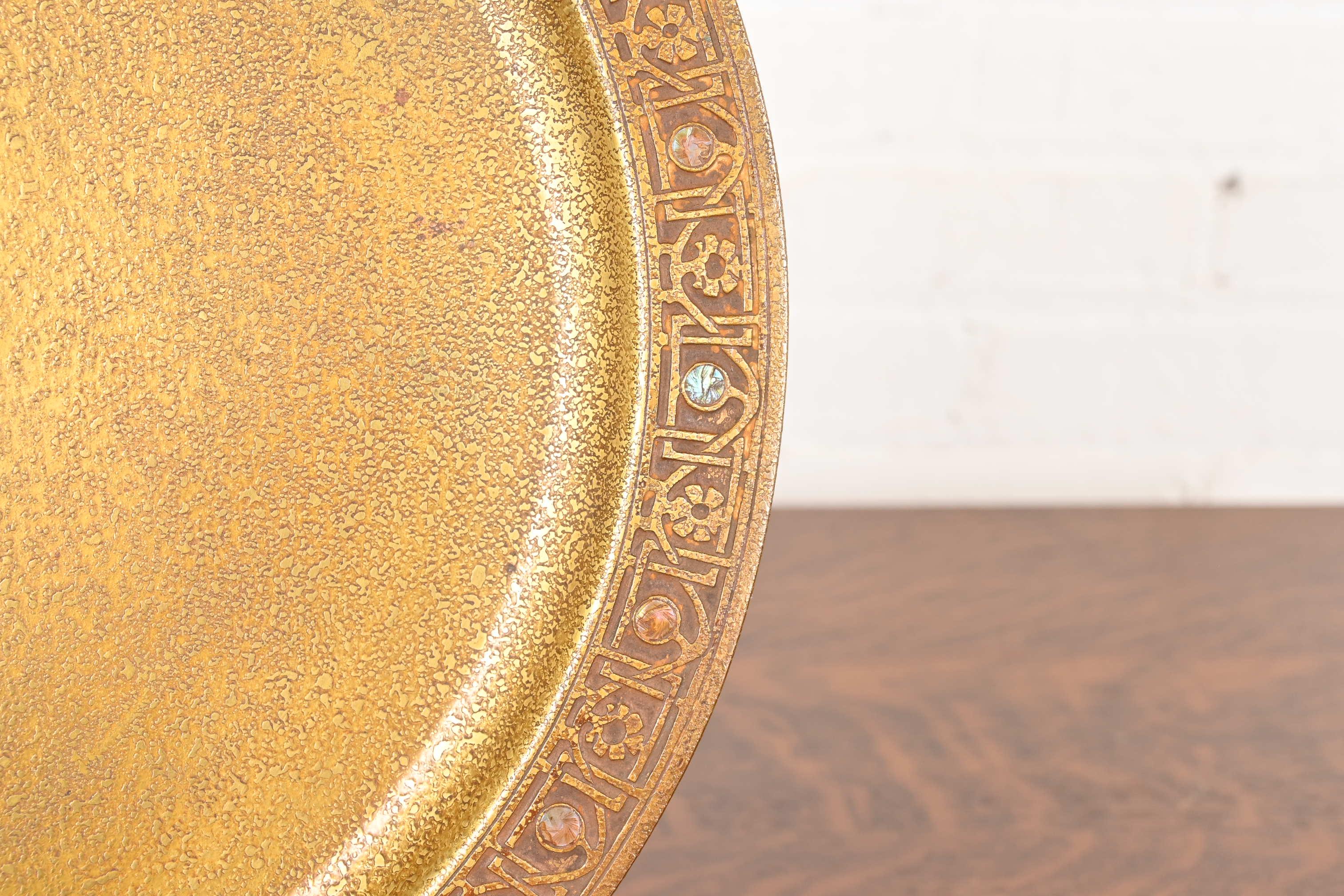 Tiffany Studios New York Bronze Doré Charger Plate or Tray With Abalone Inlay For Sale 2