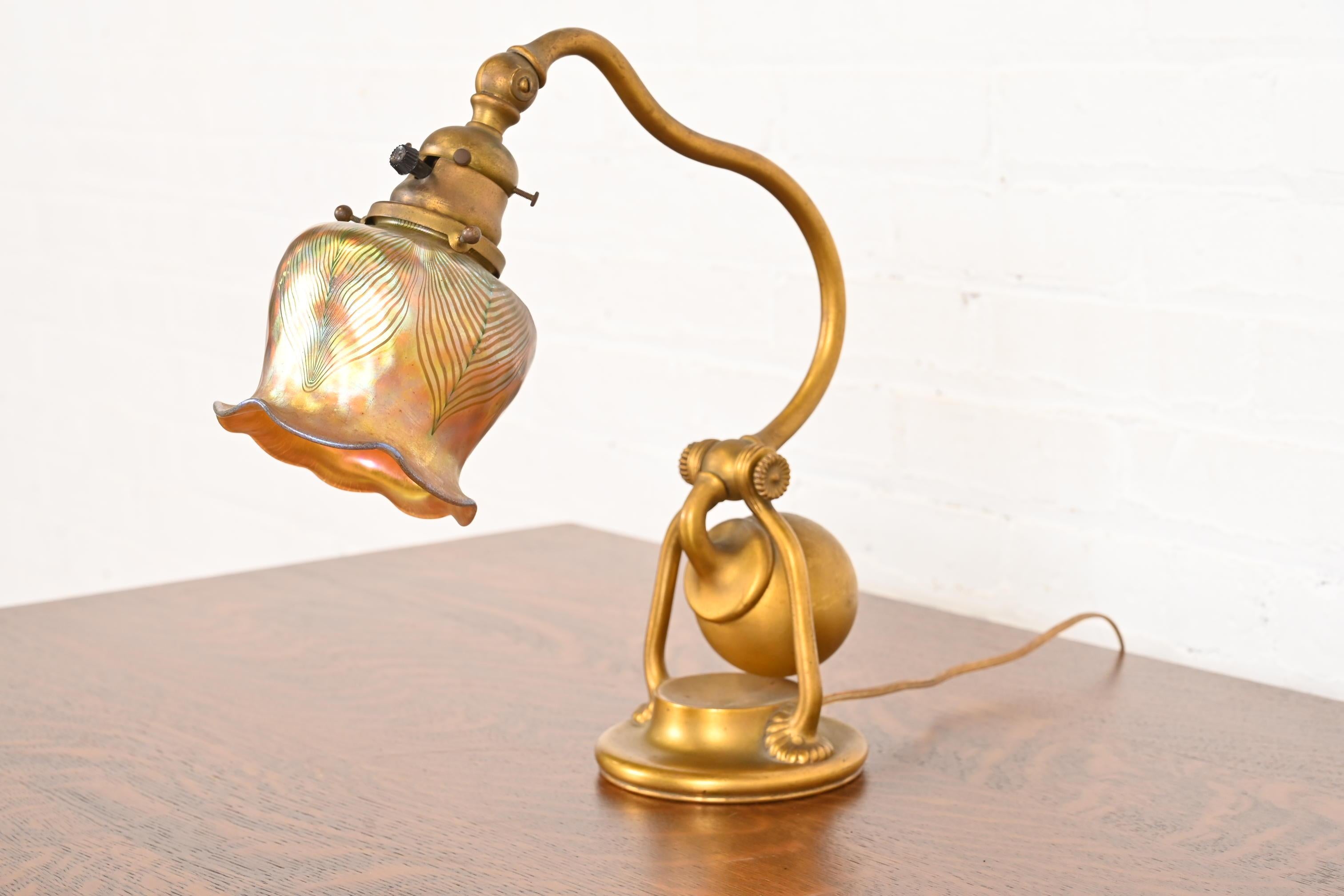Arts and Crafts Tiffany Studios New York Bronze Doré Counterbalance Desk Lamp For Sale