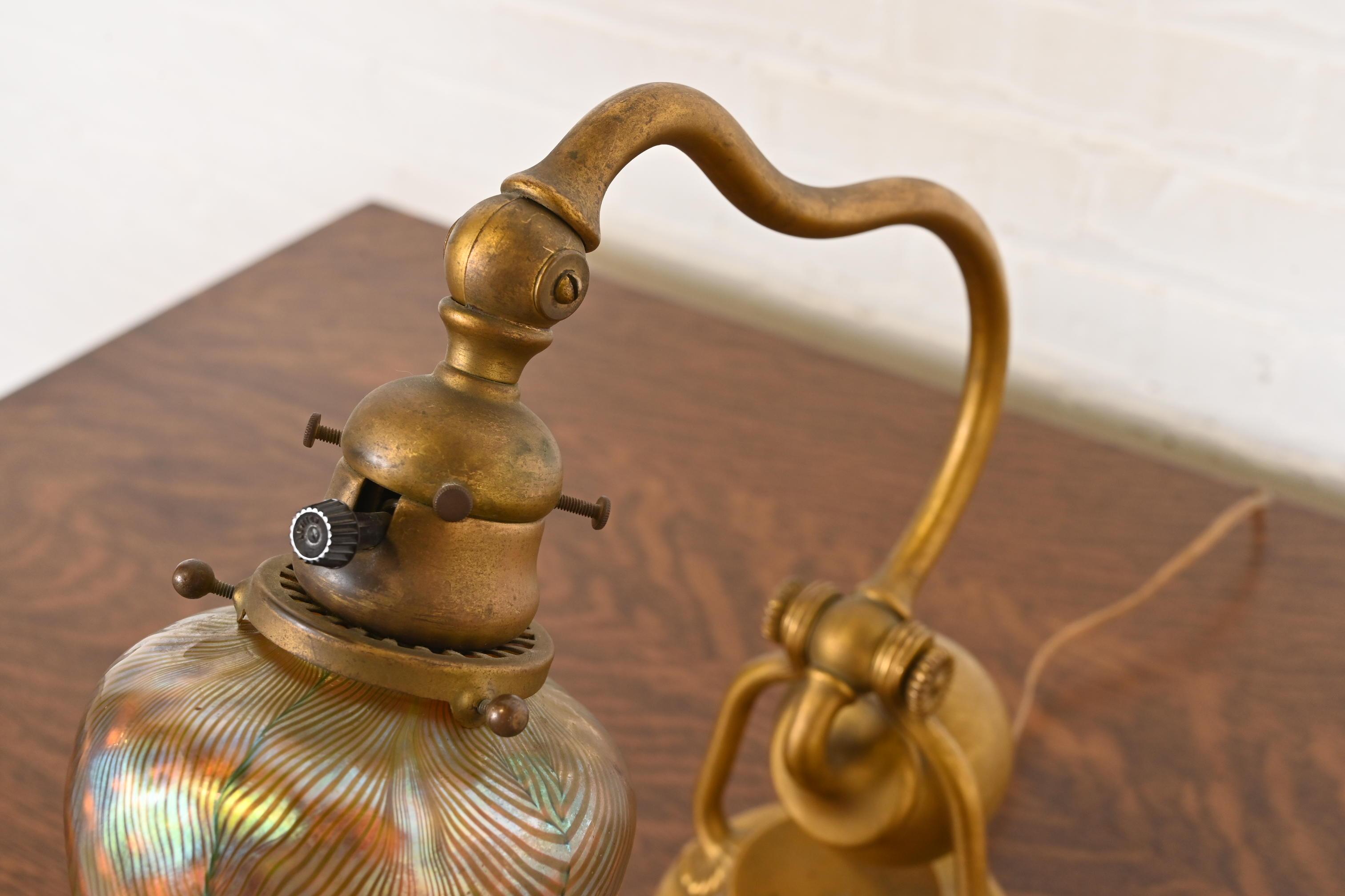 20th Century Tiffany Studios New York Bronze Doré Counterbalance Desk Lamp For Sale