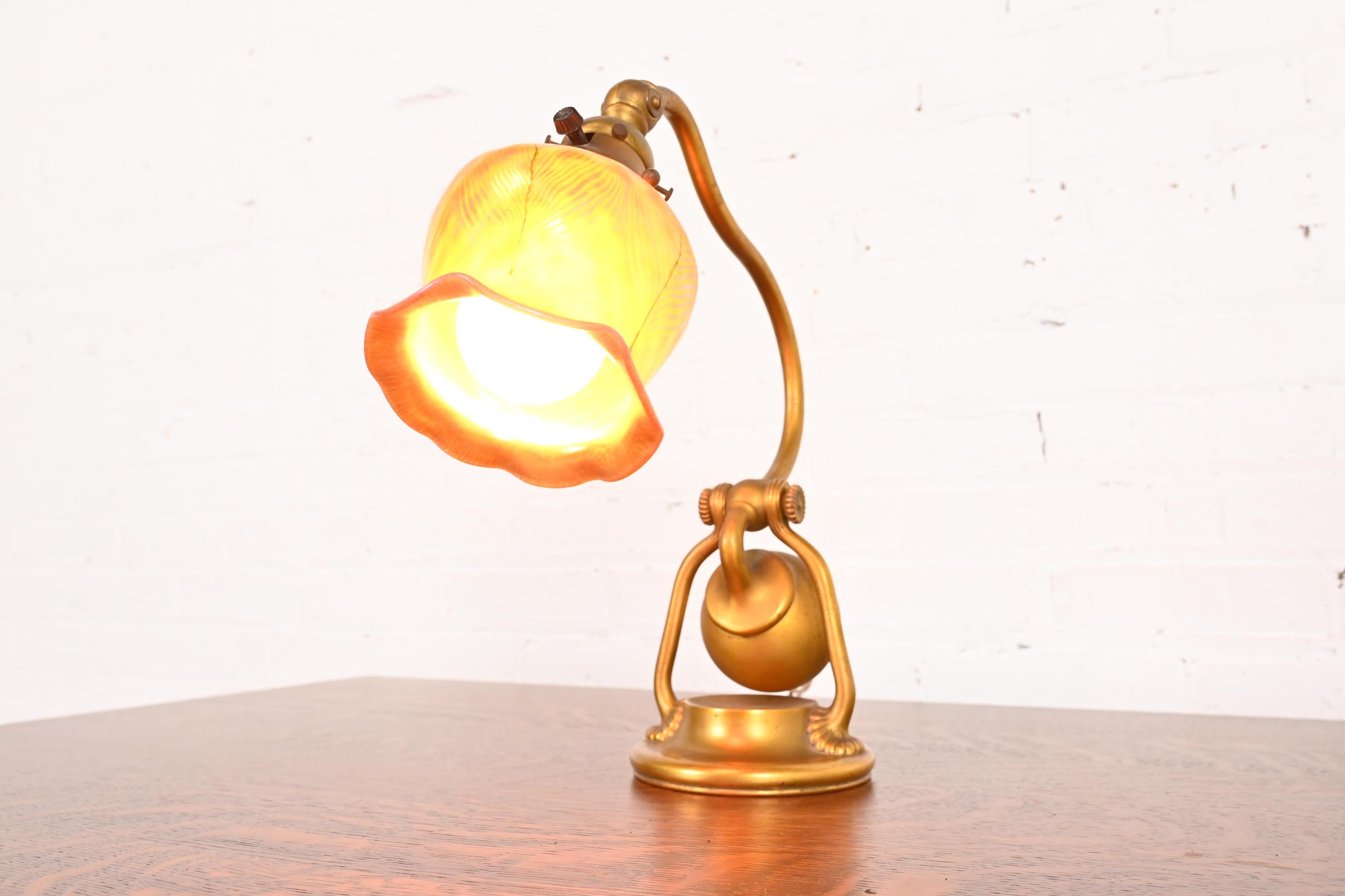 Tiffany Studios New York Bronze Doré Counterbalance Desk Lamp For Sale 3