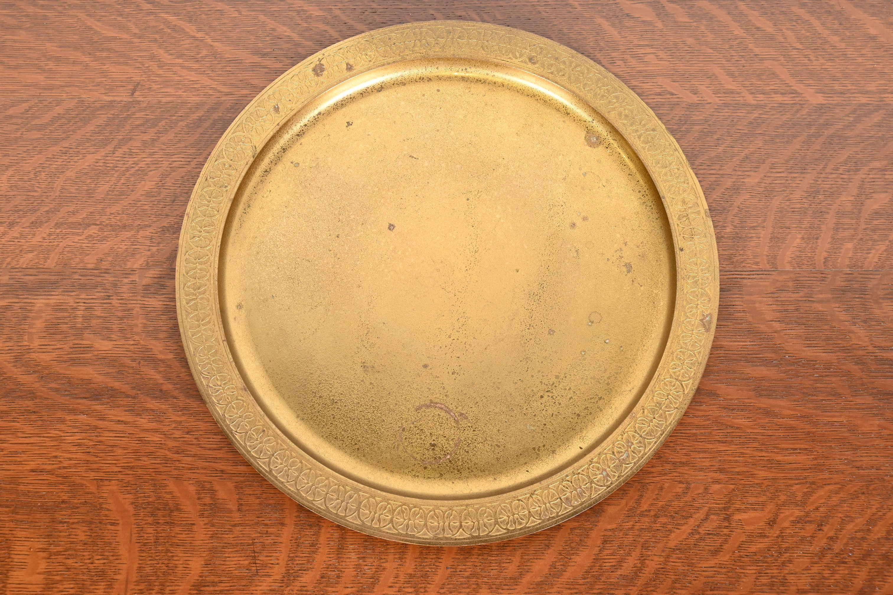 Arts and Crafts Tiffany Studios New York Bronze Doré Large Charger Plate or Tray For Sale