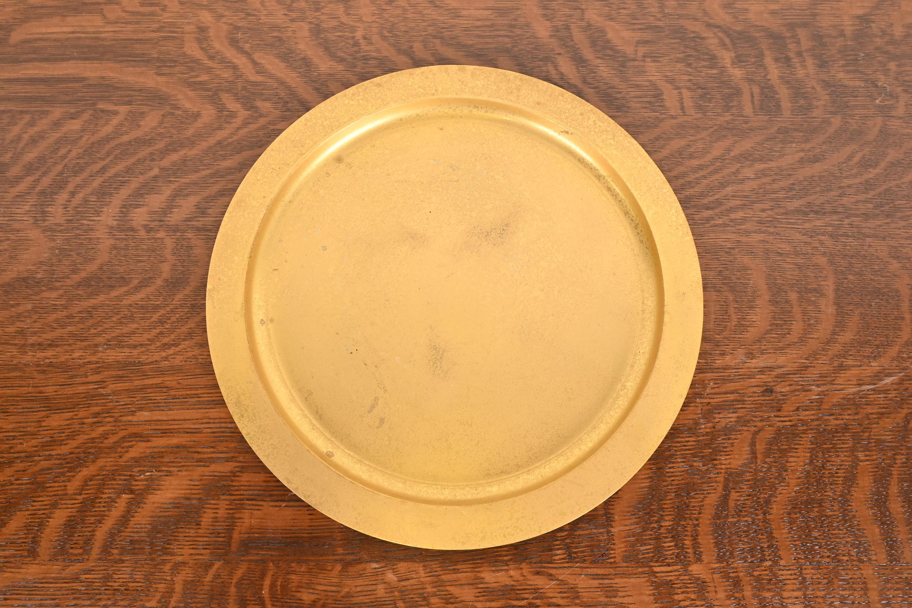 Arts and Crafts Tiffany Studios New York Bronze Doré Large Plate or Charger en vente