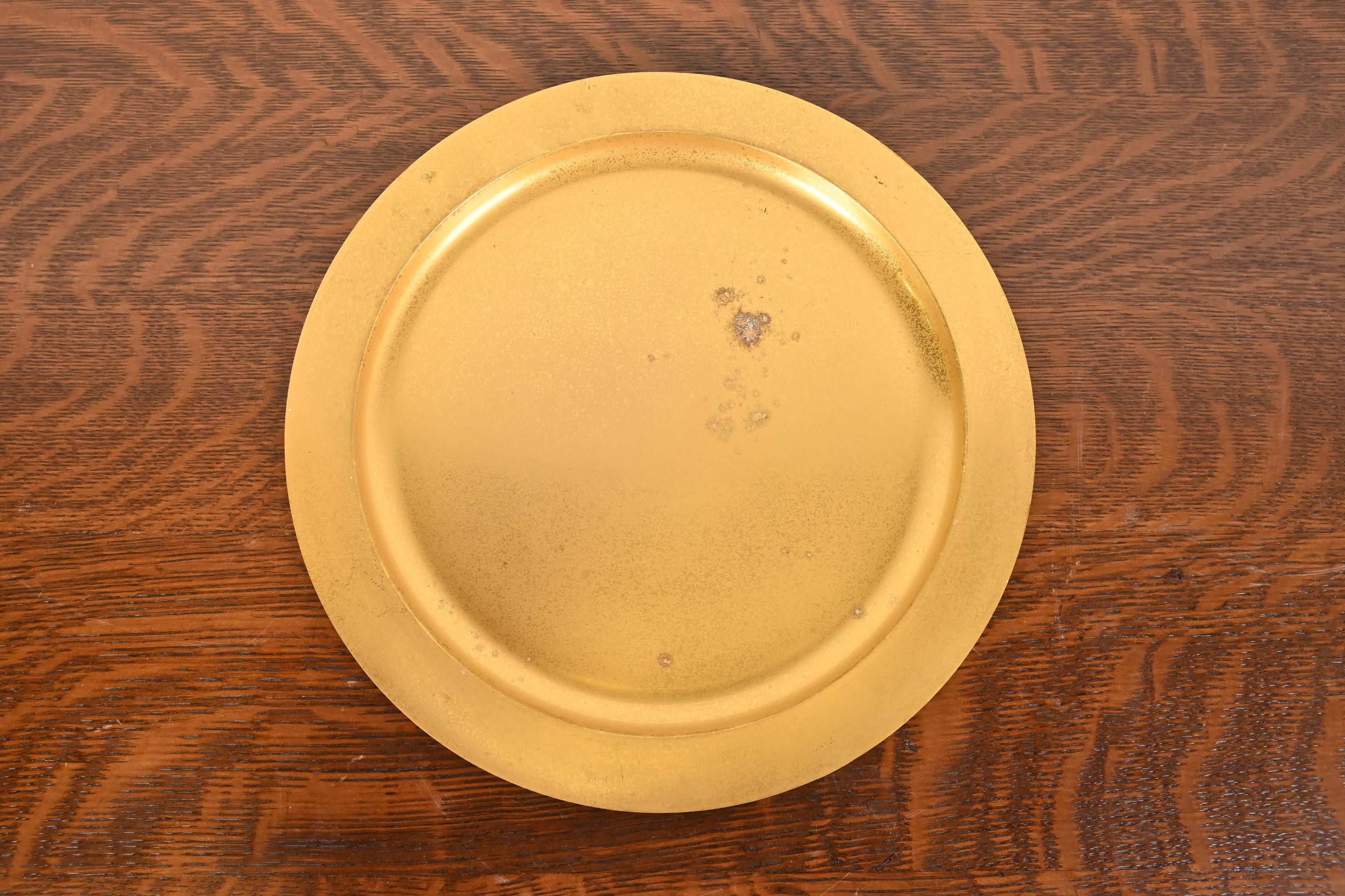Arts and Crafts Tiffany Studios New York Bronze Doré Large Plate or Charger For Sale
