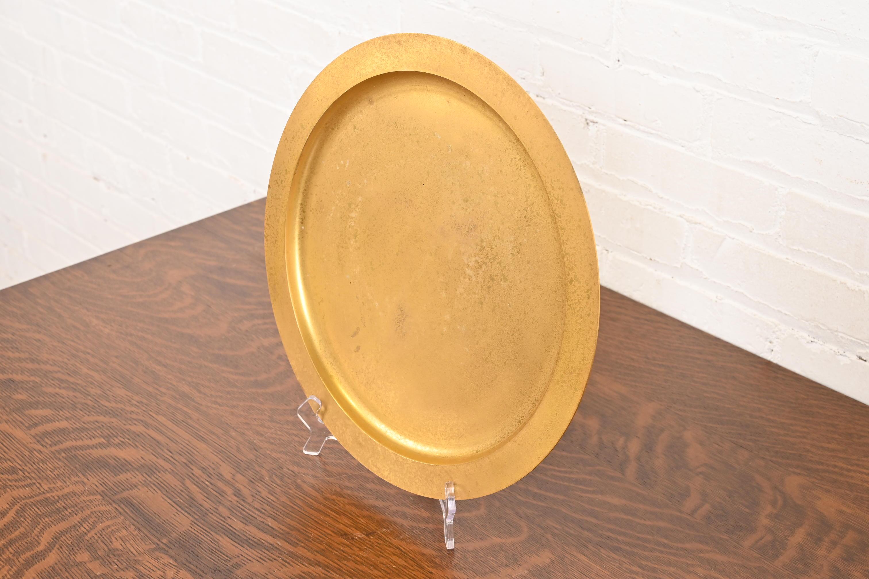 Américain Tiffany Studios New York Bronze Doré Large Plate or Charger en vente