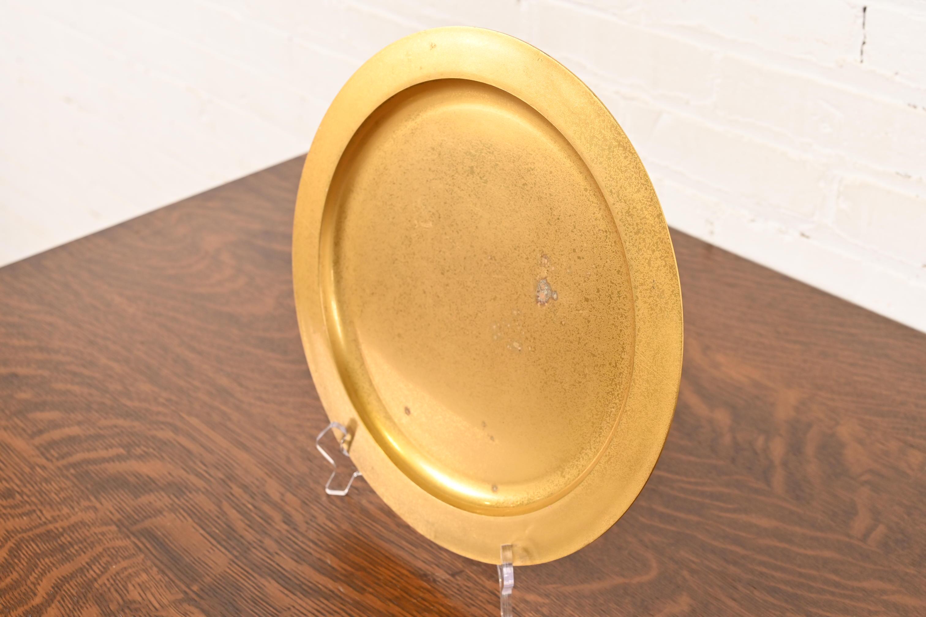 American Tiffany Studios New York Bronze Doré Large Plate or Charger For Sale