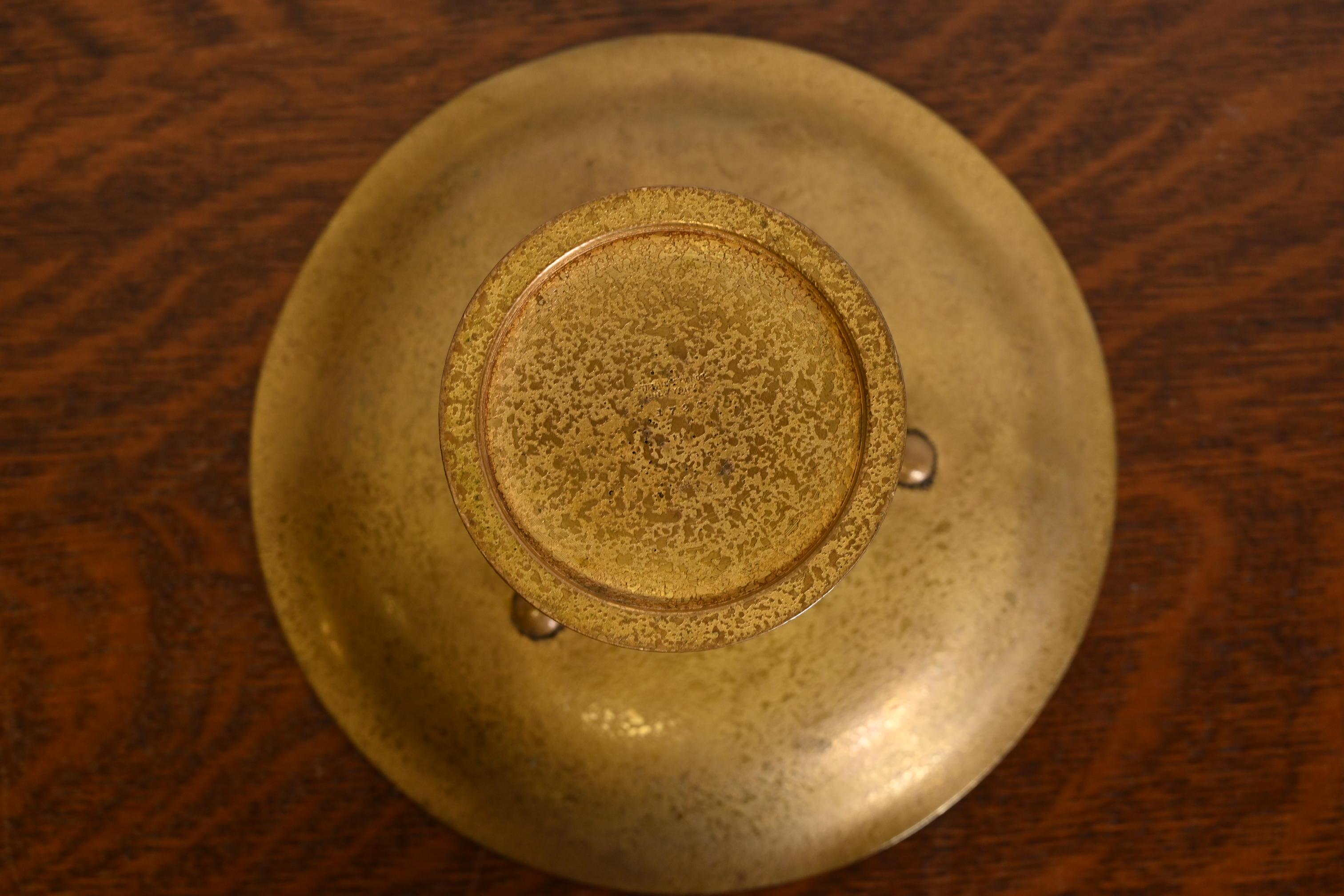 Tiffany Studios New York Bronze Doré Pedestal Bowl or Compote Dish For Sale 1