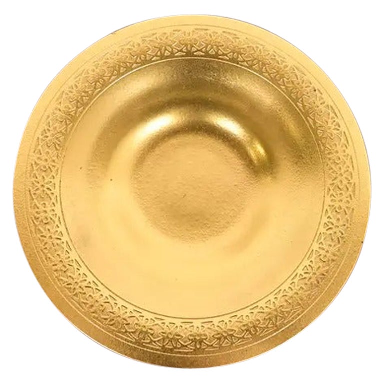 Tiffany Studios New York Bronze Doré Shallow Bowl or Plate W/ Decorative Border