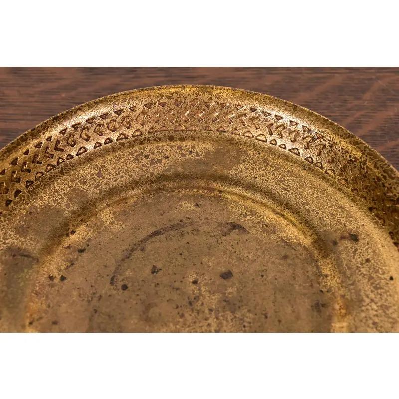 Tiffany Studios New York Bronze Doré Shallow Bowl or Tray With Decorative Border In Good Condition For Sale In South Bend, IN
