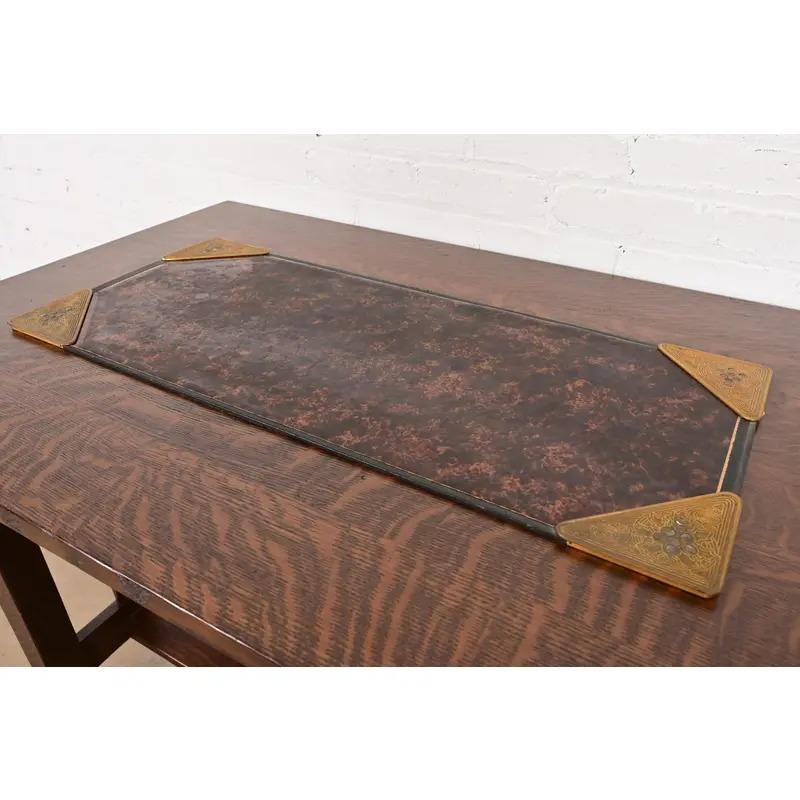 Arts and Crafts Tiffany Studios New York Bronze Doré With Faux Tortoise Shell Desk Blotter For Sale