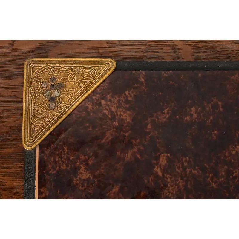 American Tiffany Studios New York Bronze Doré With Faux Tortoise Shell Desk Blotter For Sale