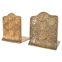 Tiffany Studios New York Bronze Doré Zodiac Bookends, Circa 1910