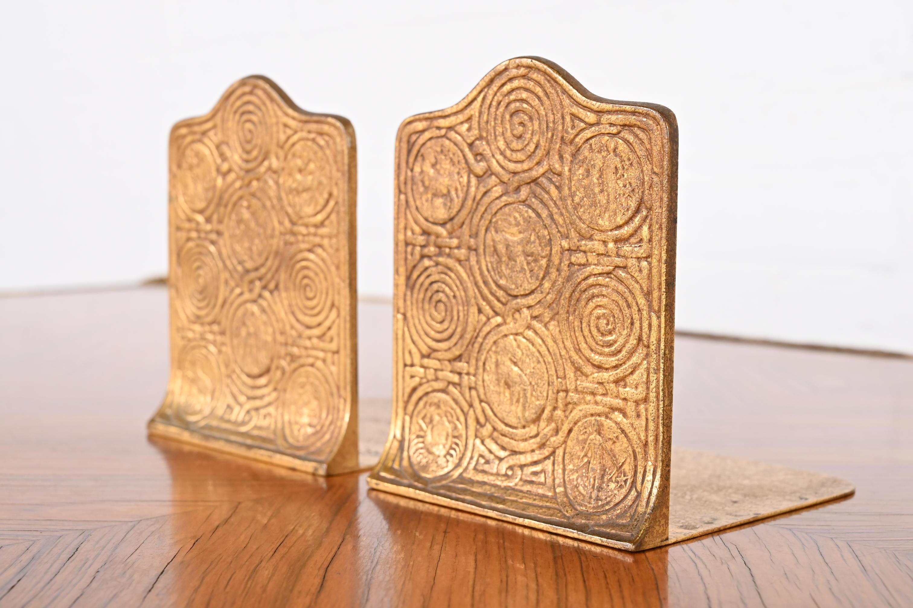 Art Deco Tiffany Studios New York Bronze Doré Zodiac Bookends