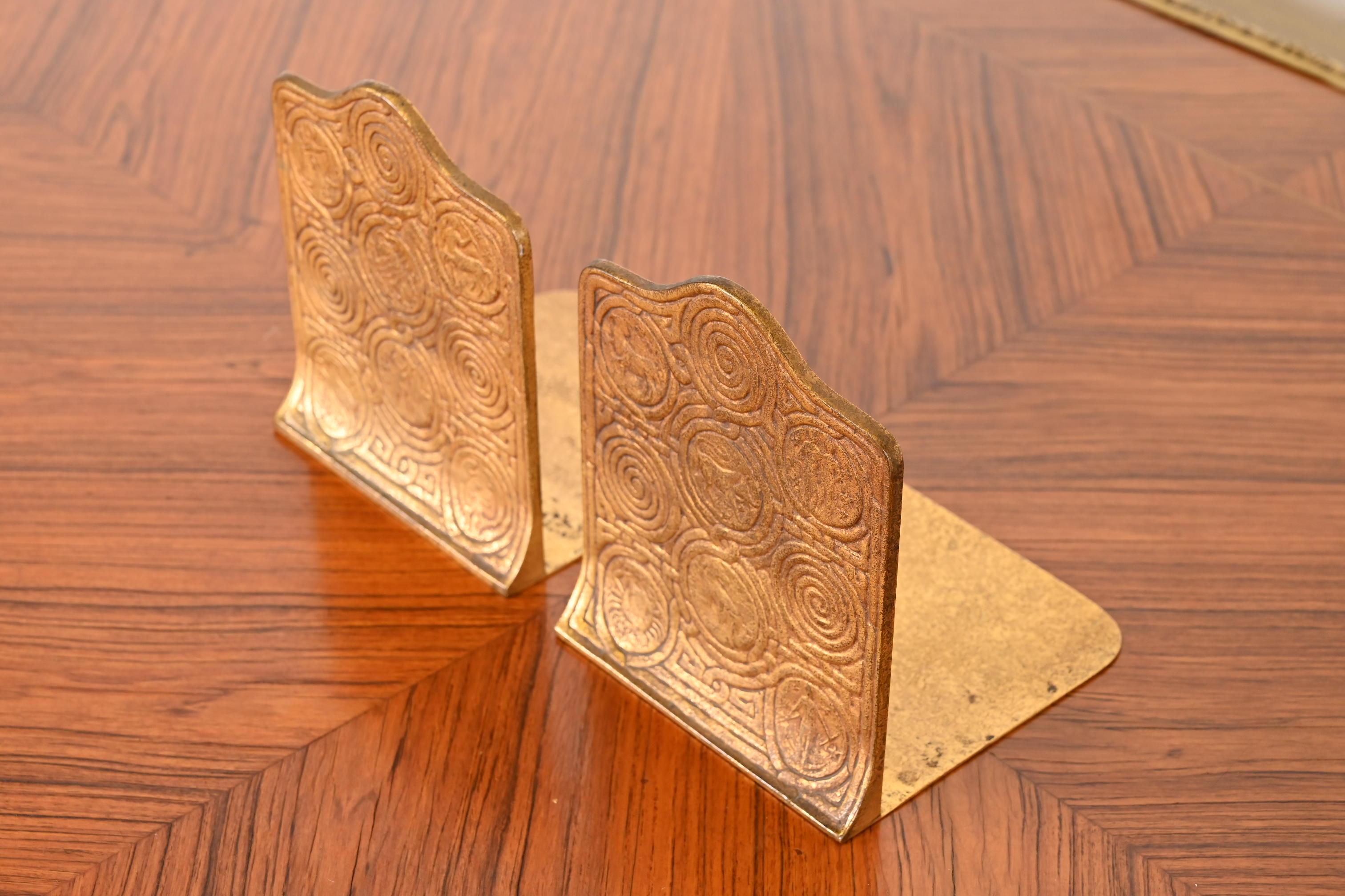 American Tiffany Studios New York Bronze Doré Zodiac Bookends