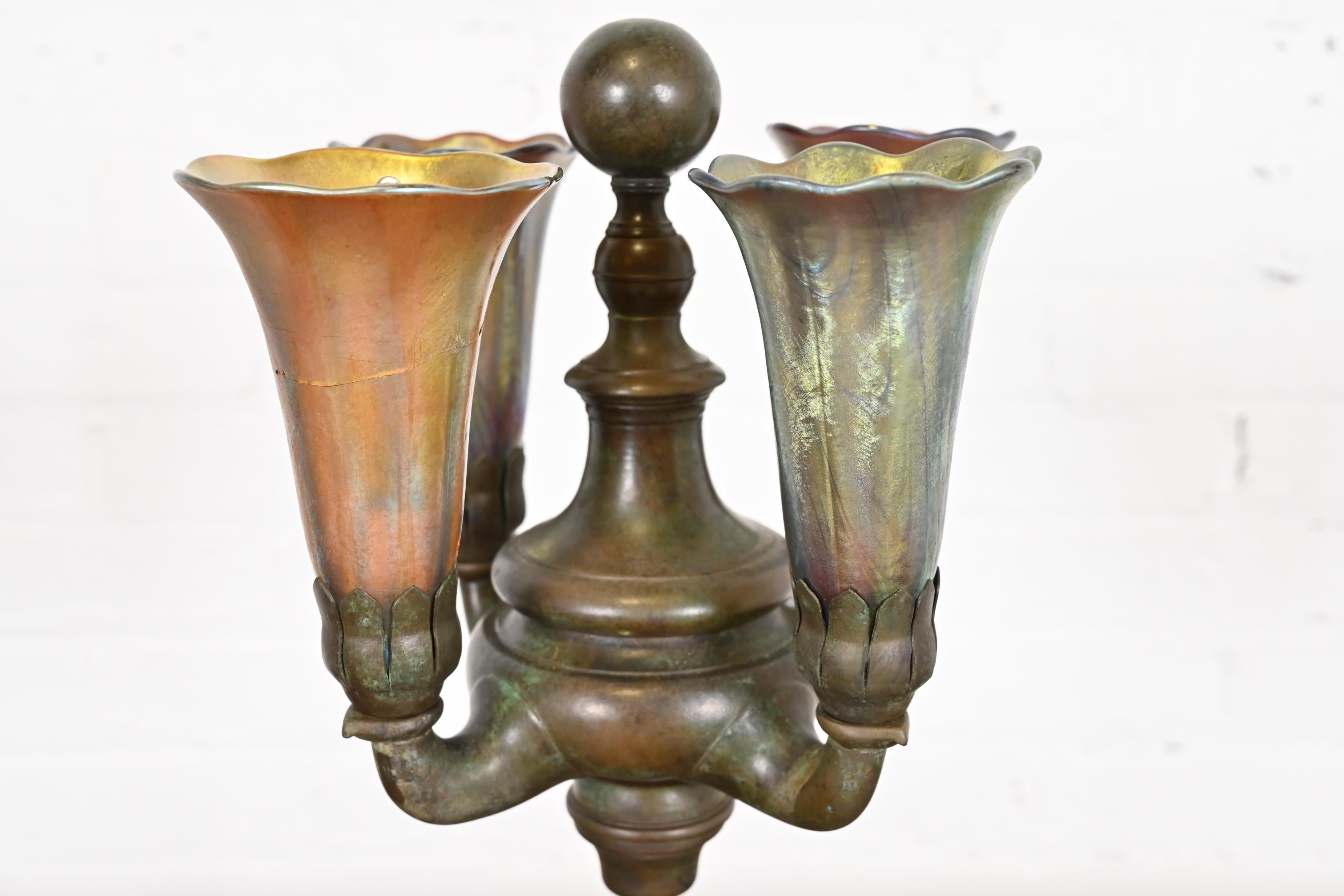 Tiffany Studios New York Bronze Four-Light Table Lamp With Favrile Glass Shades 10