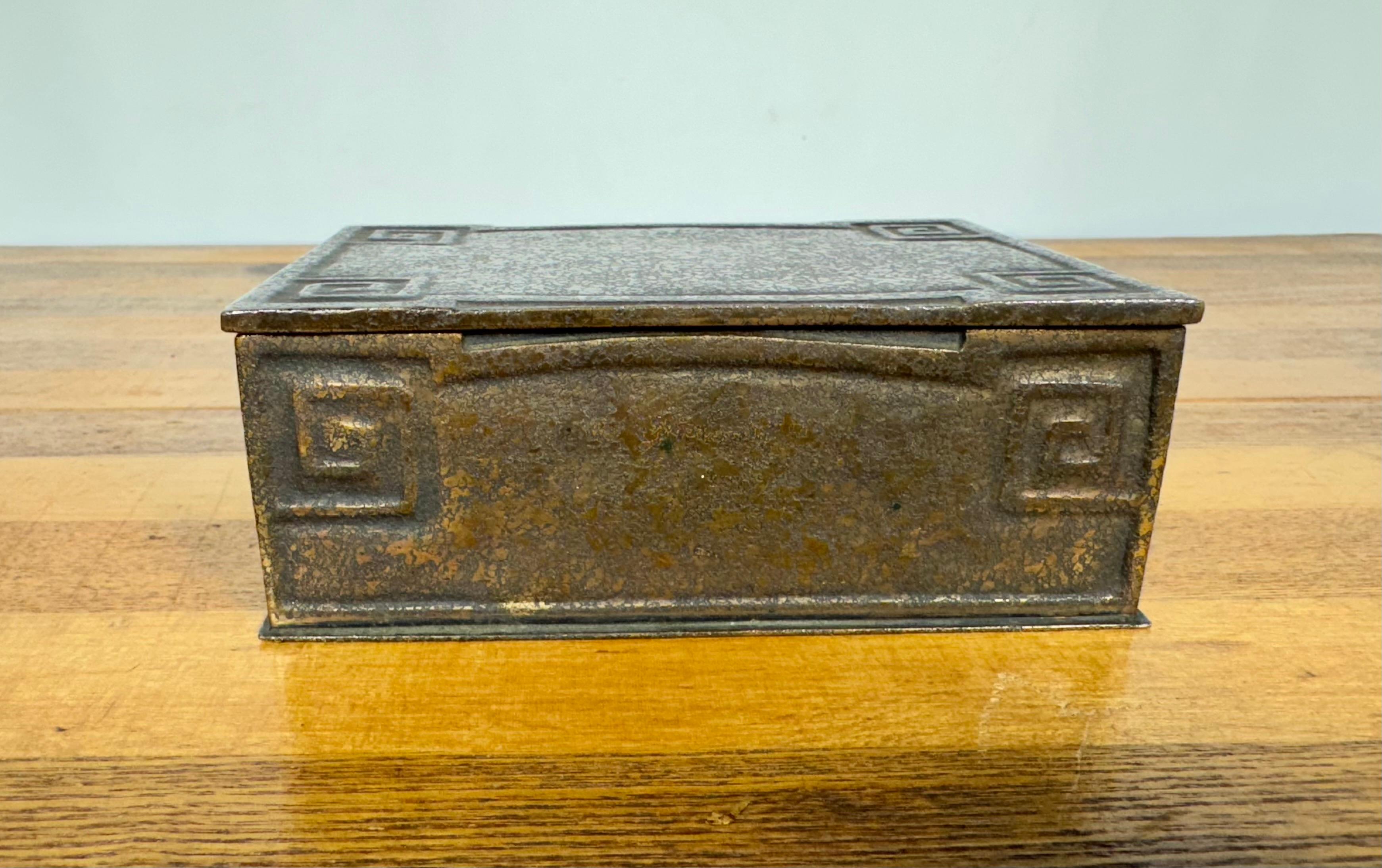 Tiffany Studios New York Bronze Greek key Trinket box For Sale 1