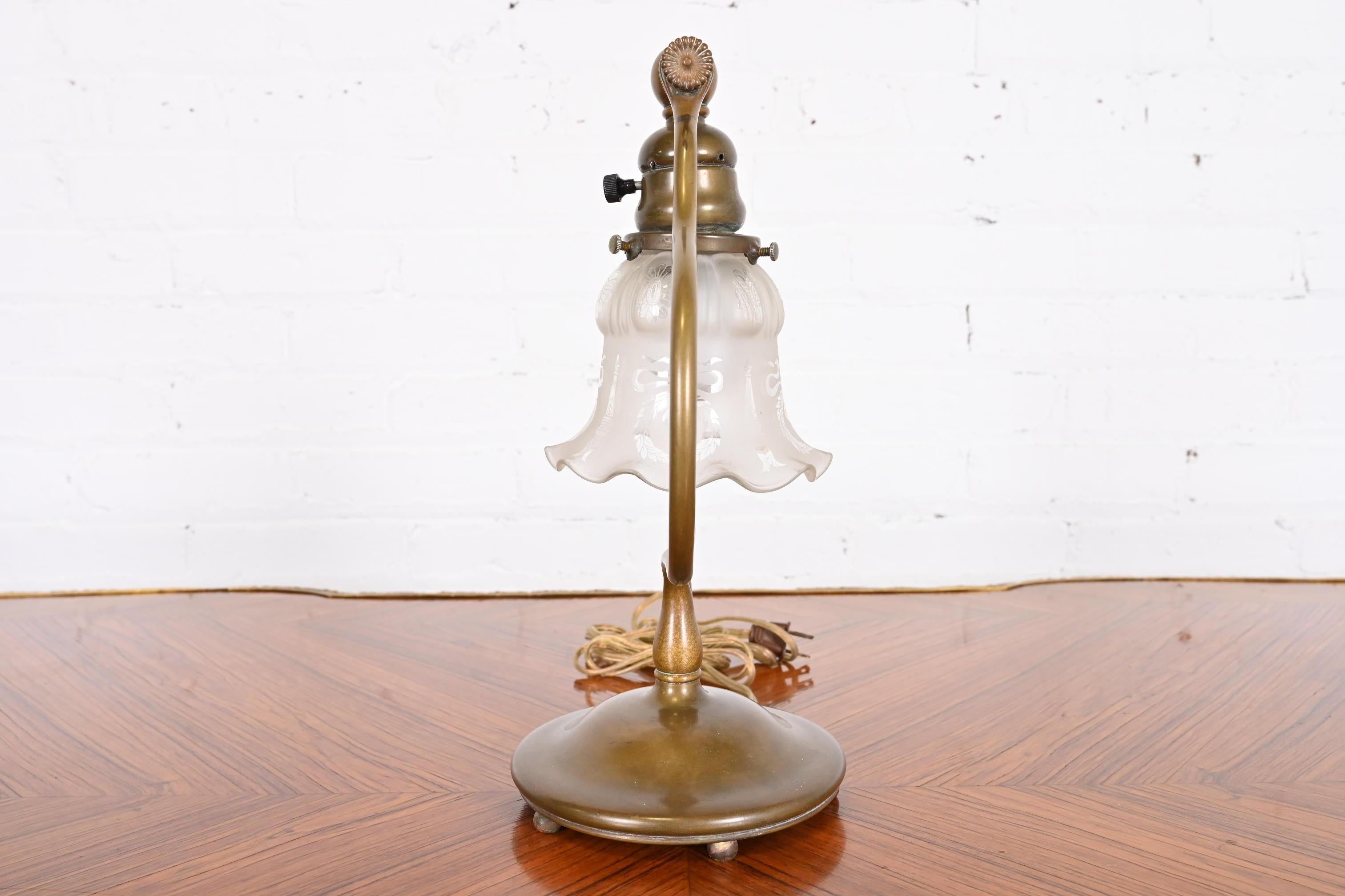 Tiffany Studios New York Bronze Harp Desk Lamp 4