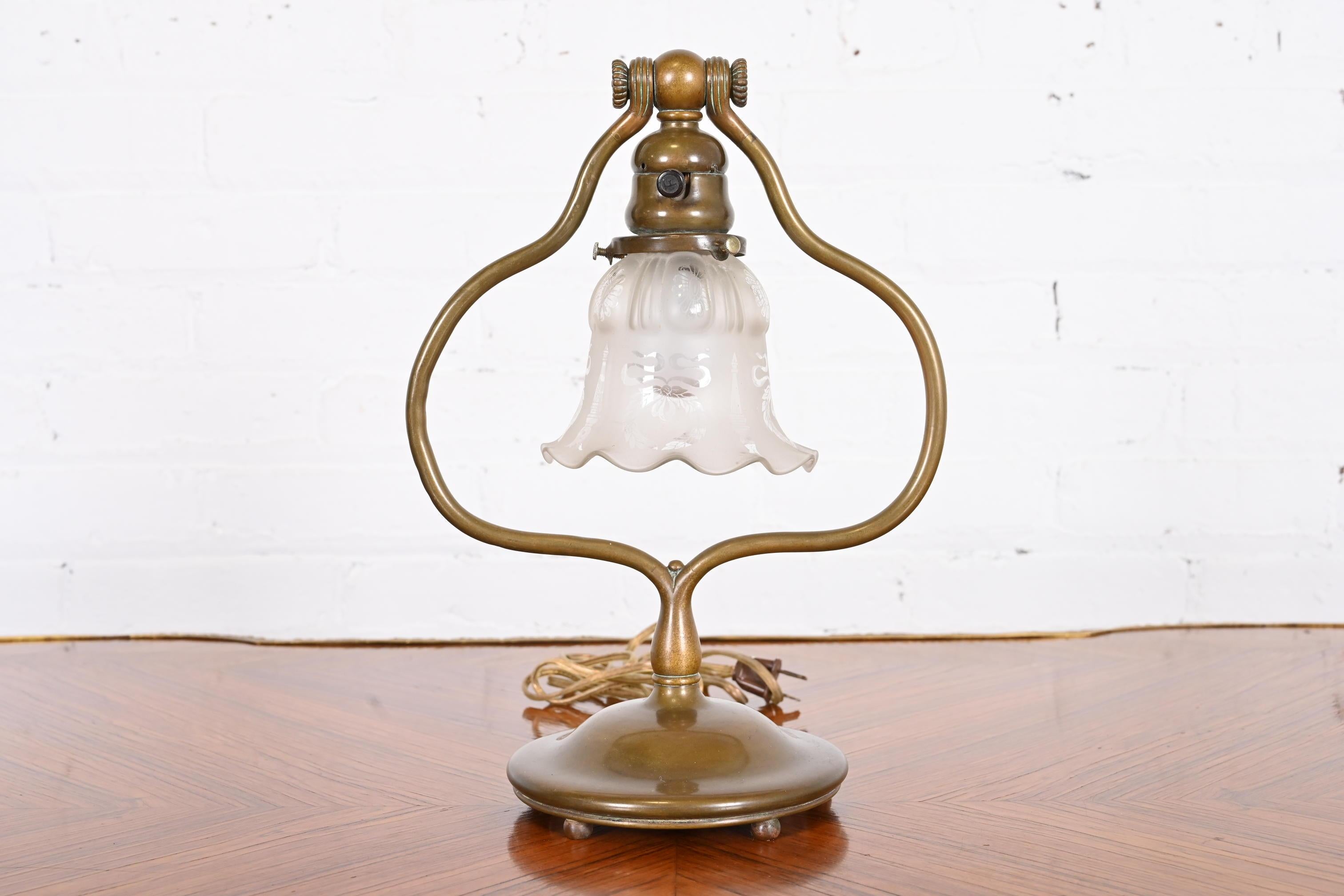 Tiffany Studios New York Bronze Harp Desk Lamp 5