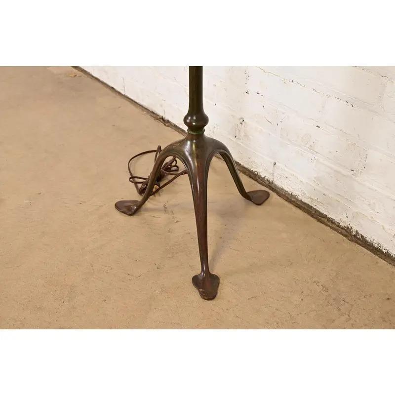 Tiffany Studios New York Bronze Harp Floor Lamp With Favrile Glass Shade For Sale 5