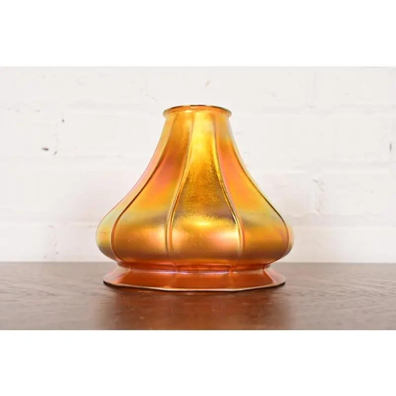 Tiffany Studios New York Bronze Harp Floor Lamp With Favrile Glass Shade For Sale 7