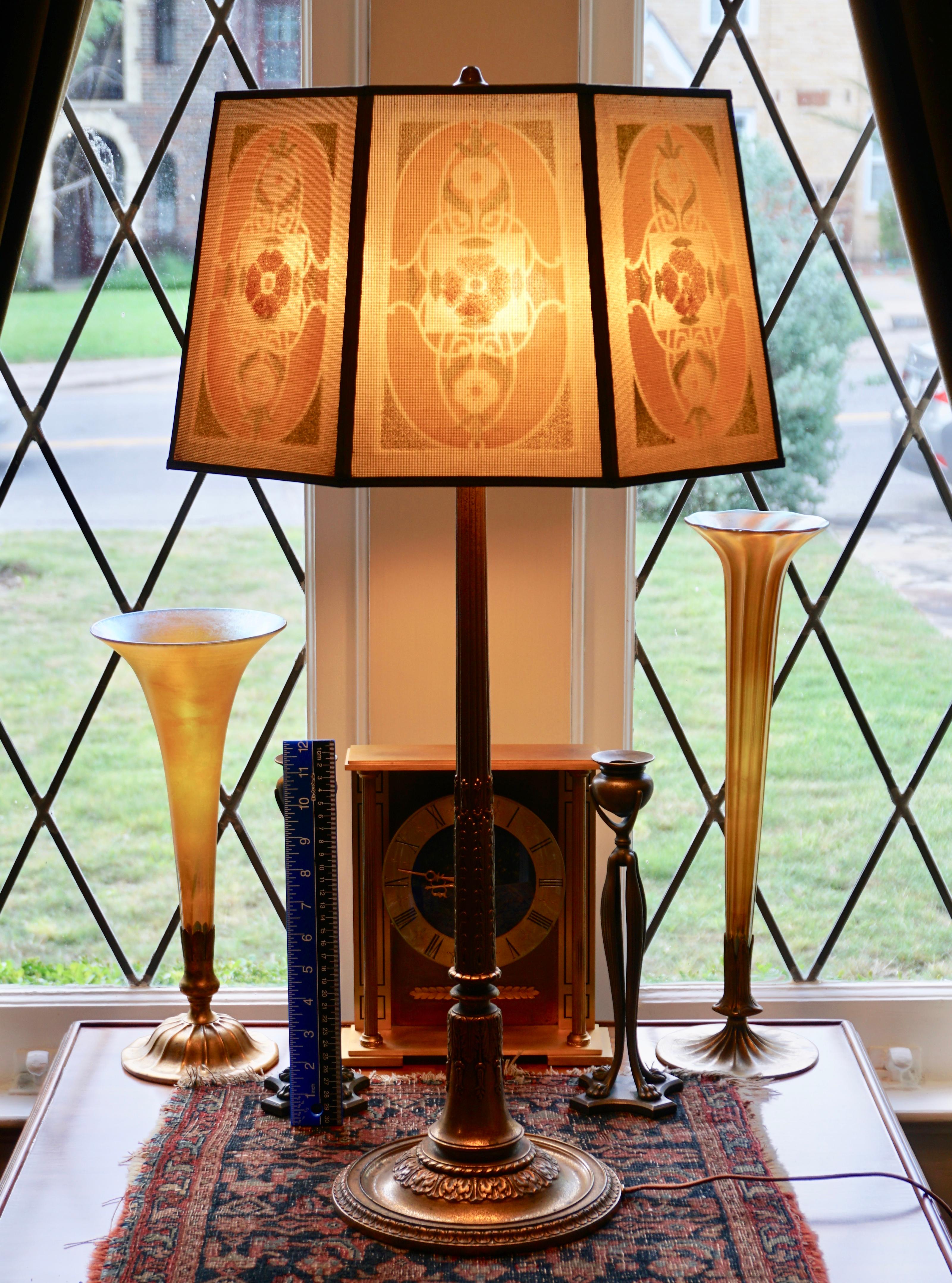 Art Nouveau Tiffany Studios New York Bronze Lamp with Original Shade