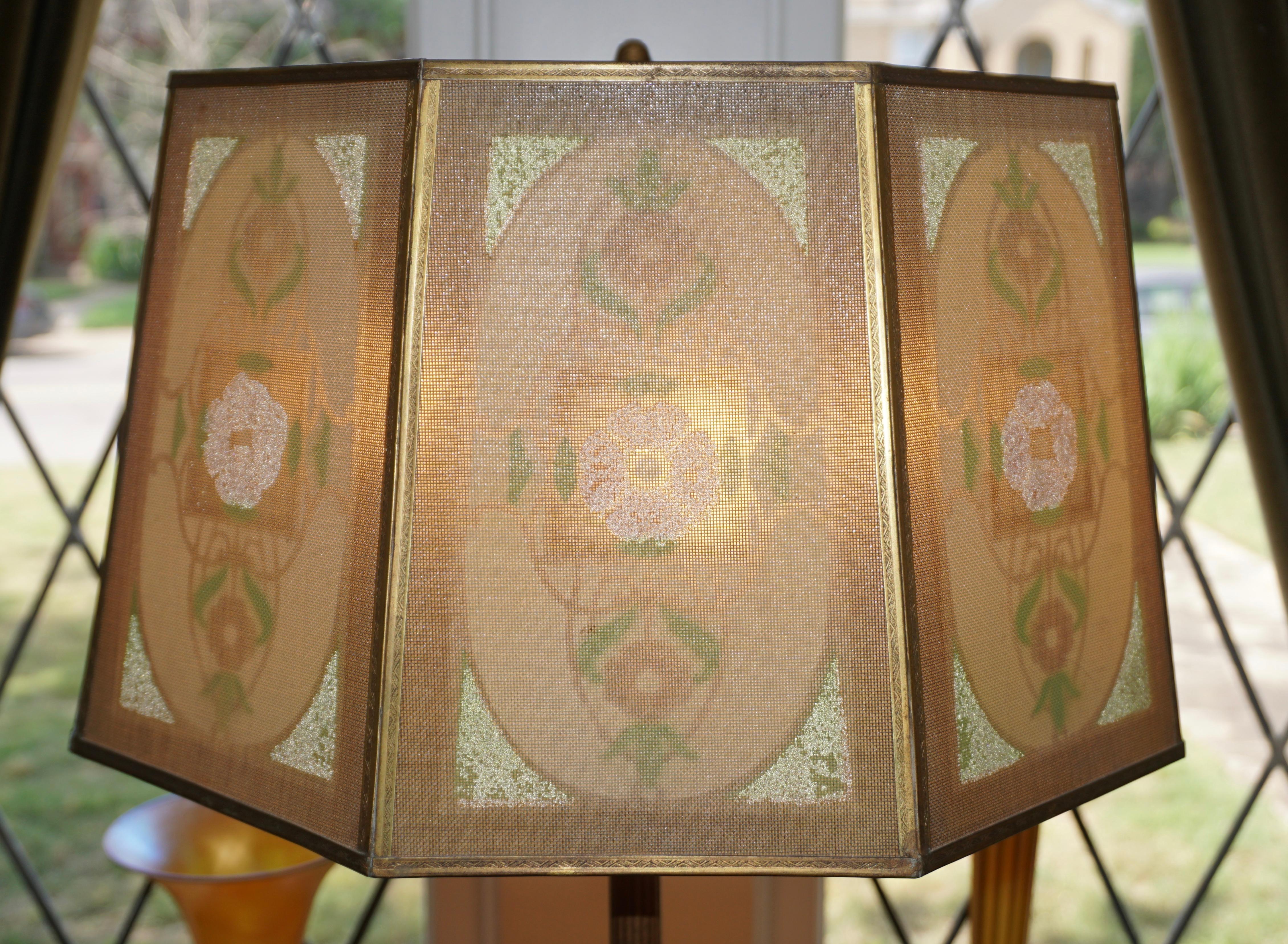 American Tiffany Studios New York Bronze Lamp with Original Shade
