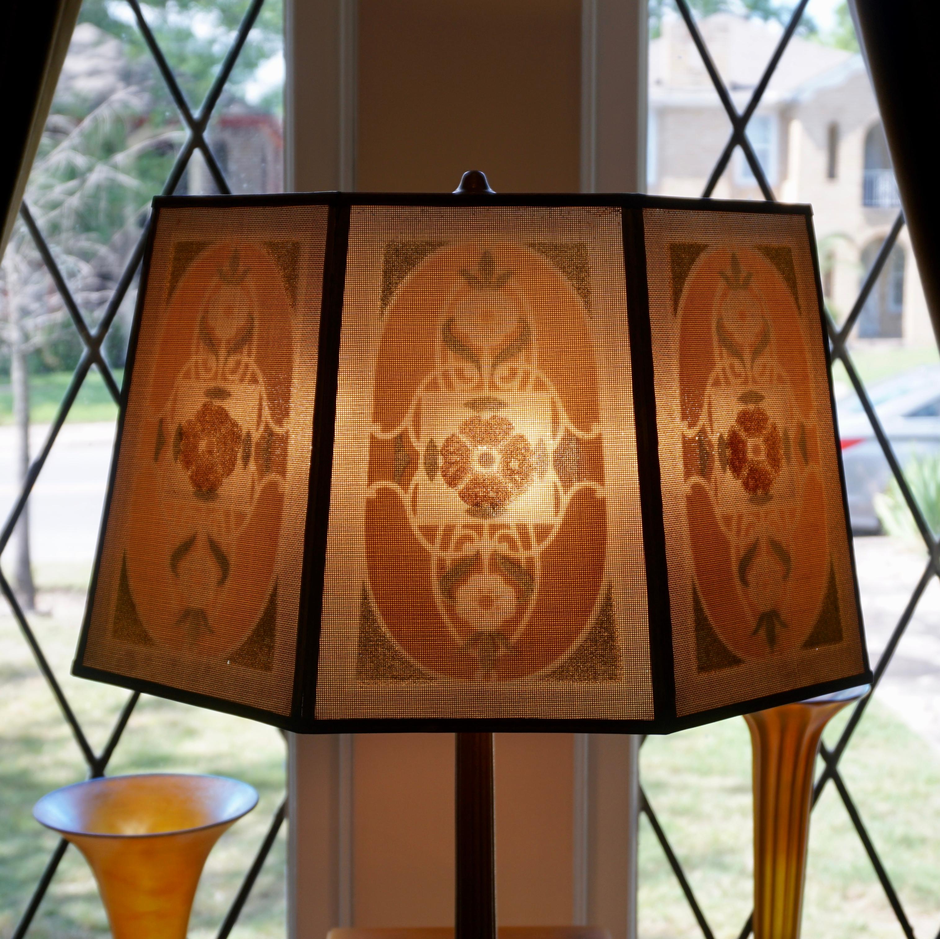 Cast Tiffany Studios New York Bronze Lamp with Original Shade