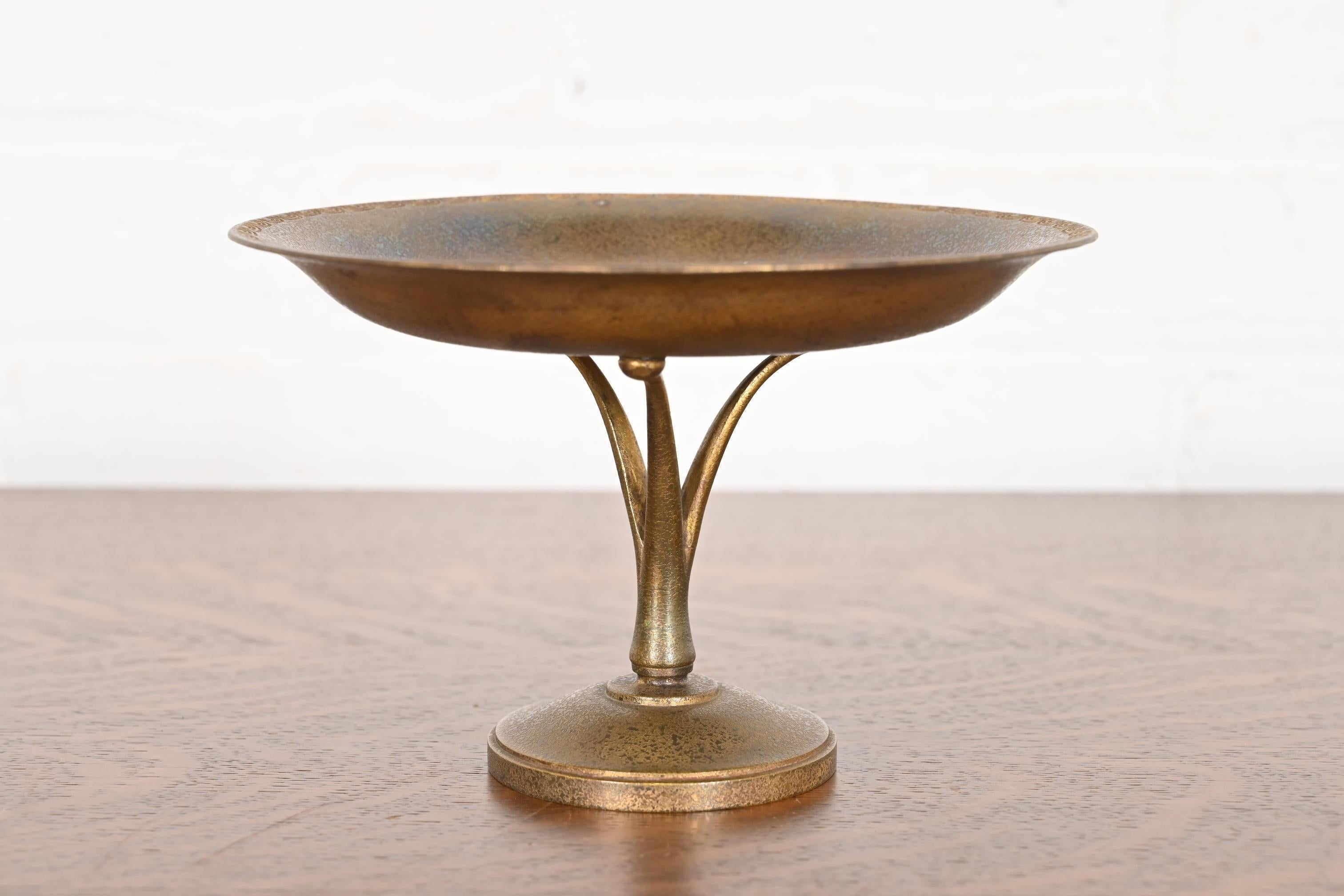 American Tiffany Studios New York Bronze Pedestal Bowl or Compote Dish For Sale