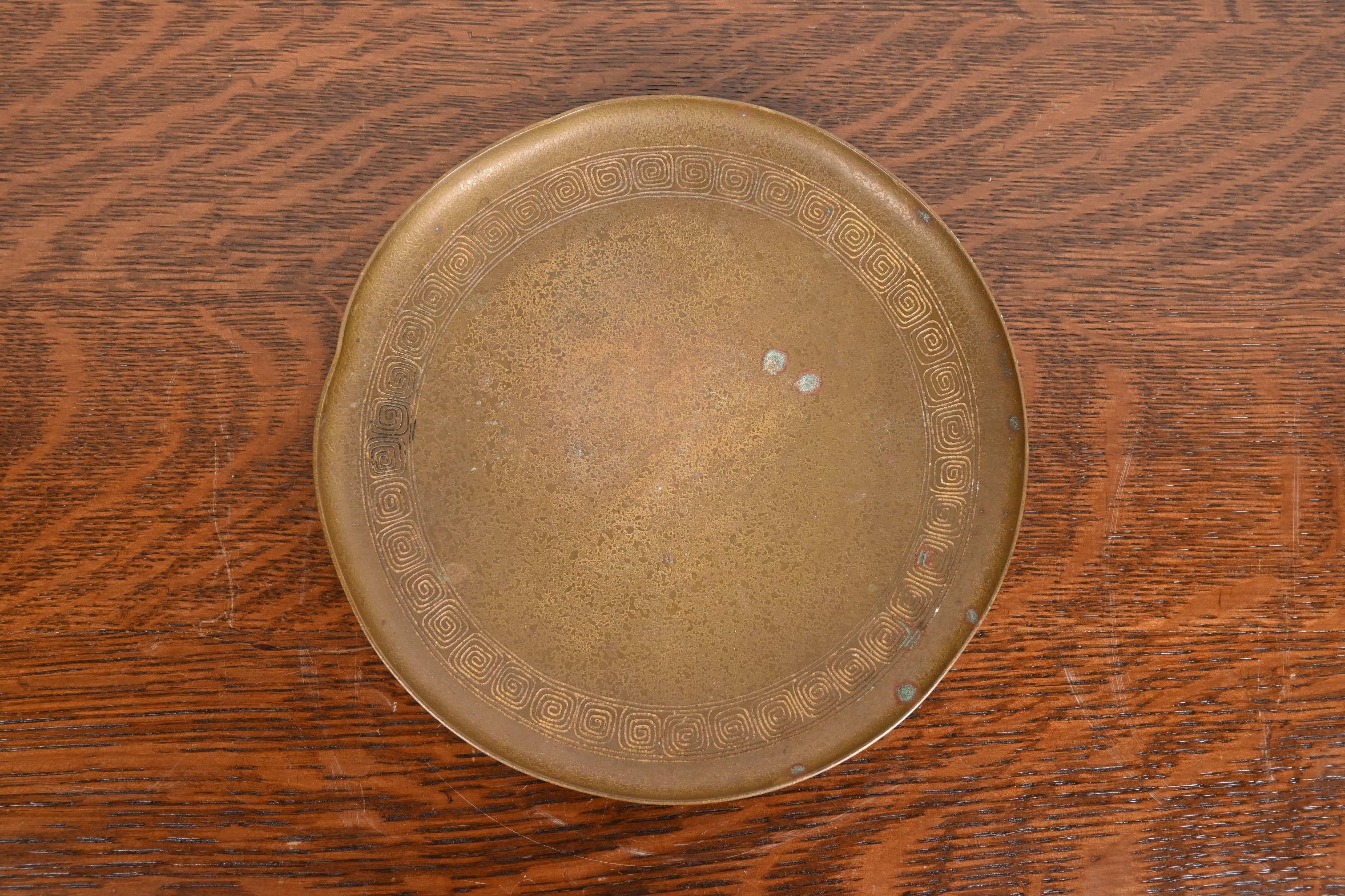 Arts and Crafts Tiffany Studios New York Bronze Plate With Greek Key Design For Sale