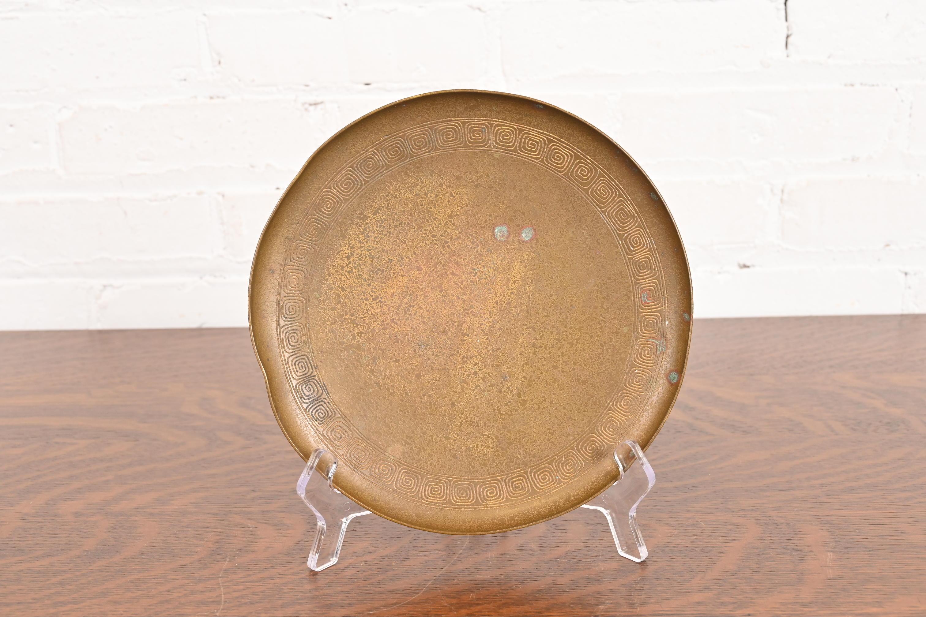 American Tiffany Studios New York Bronze Plate With Greek Key Design For Sale