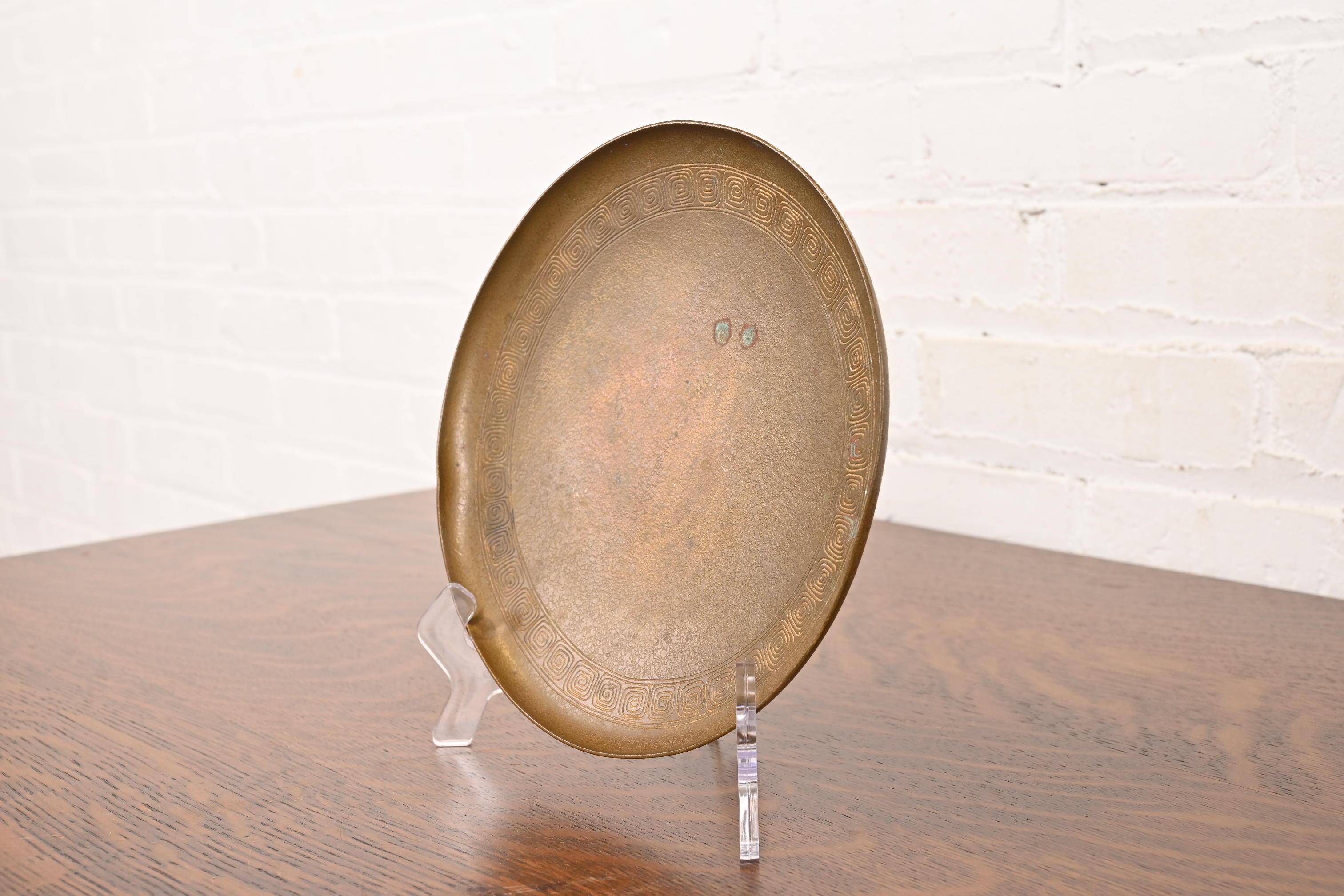 Tiffany Studios New York Bronze Plate With Greek Key Design In Good Condition For Sale In South Bend, IN