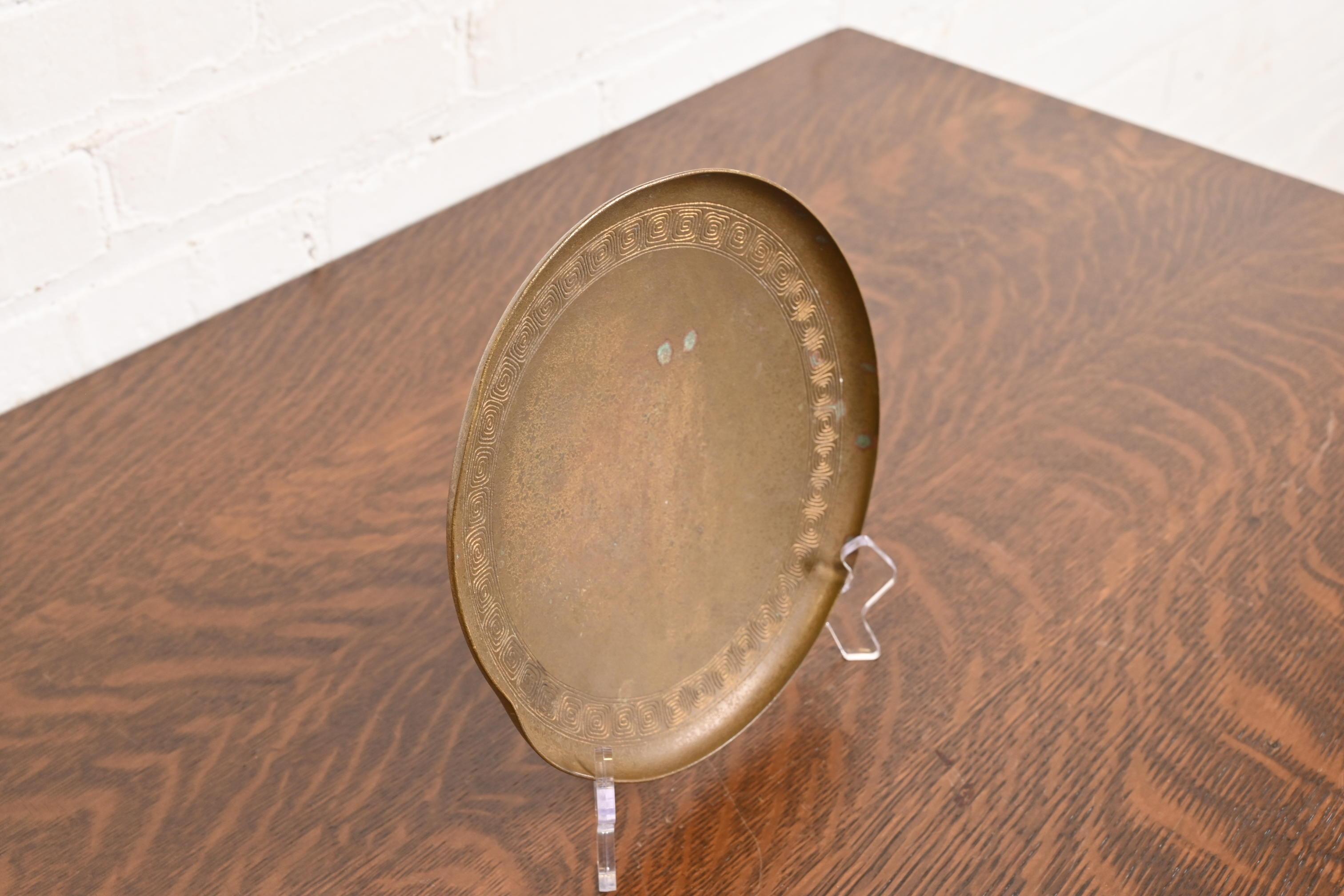 20th Century Tiffany Studios New York Bronze Plate With Greek Key Design For Sale