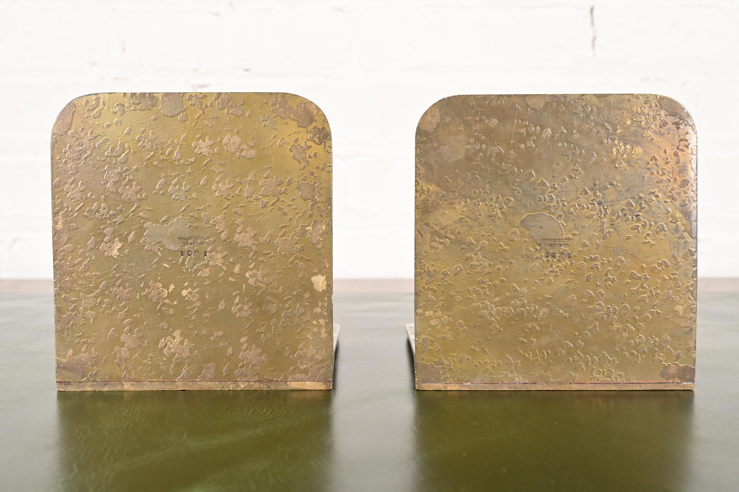Tiffany Studios New York Bronze Zodiac Bookends, Circa 1910 For Sale 5