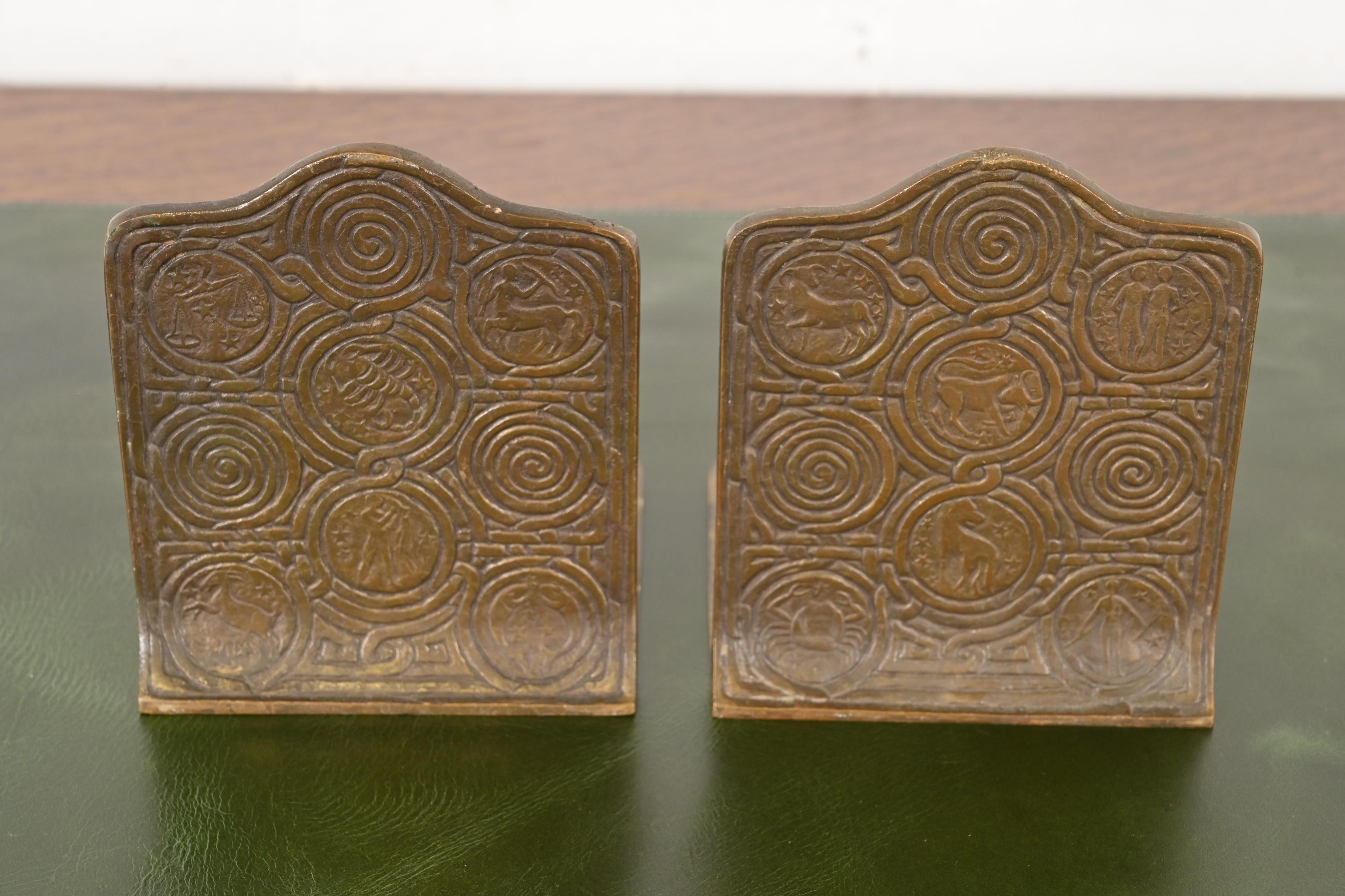 American Tiffany Studios New York Bronze Zodiac Bookends, Circa 1910 For Sale