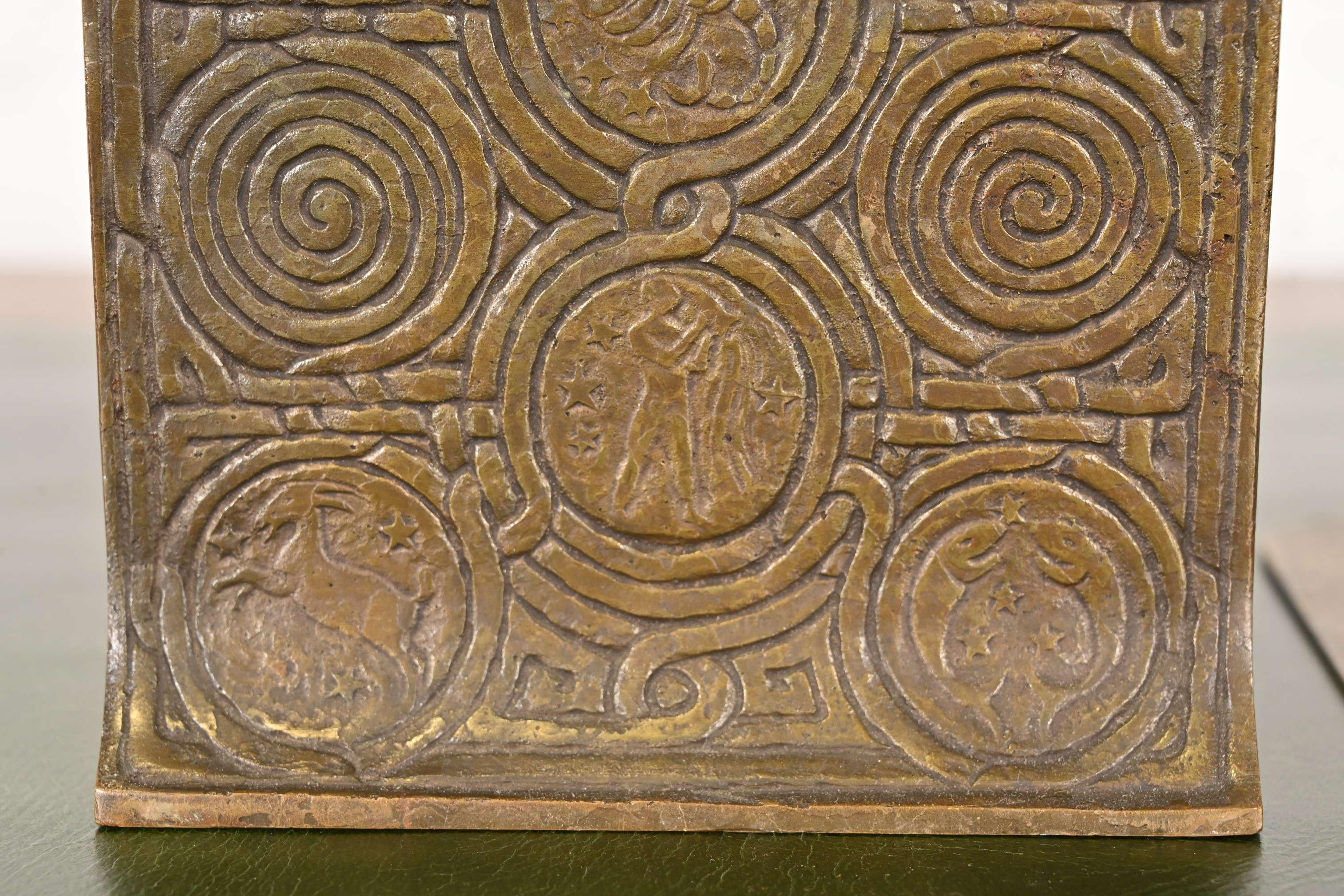 Tiffany Studios New York Bronze Zodiac Bookends, Circa 1910 For Sale 2