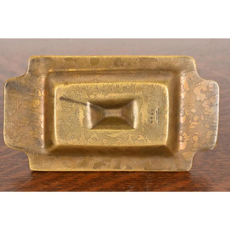 Tiffany Studios New York Chinese Pattern Bronze Doré Ashtray W/ Match Box Holder For Sale 4