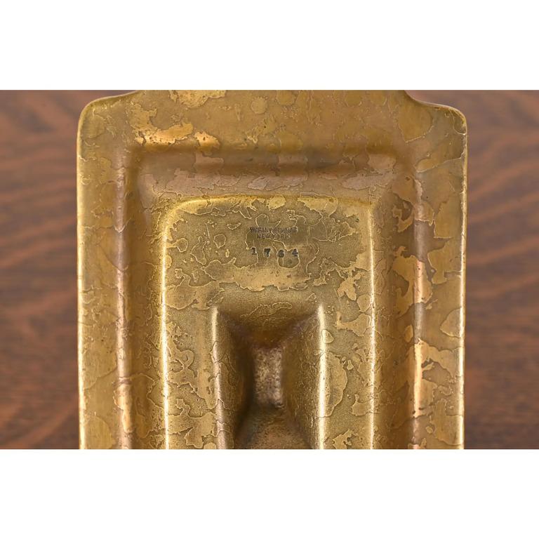 Tiffany Studios New York Chinese Pattern Bronze Doré Ashtray W/ Match Box Holder For Sale 5