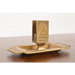 Tiffany Studios New York Chinese Pattern Bronze Doré Ashtray W/ Match Box Holder