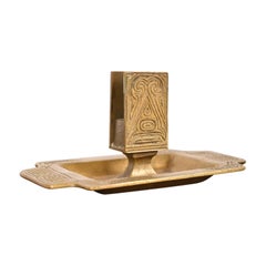 Tiffany Studios New York Chinese Pattern Bronze Doré Ashtray W/ Match Box Holder