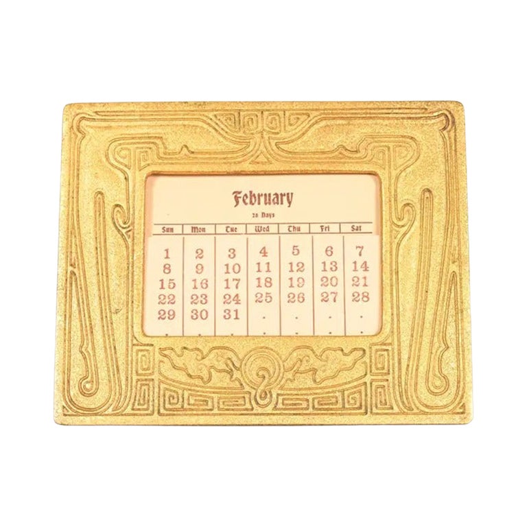 Tiffany Studios New York Chinese Pattern Bronze Doré Desk Calendar Frame