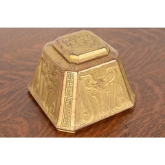 Tiffany Studios New York Chinese Pattern Bronze Doré Large Inkwell