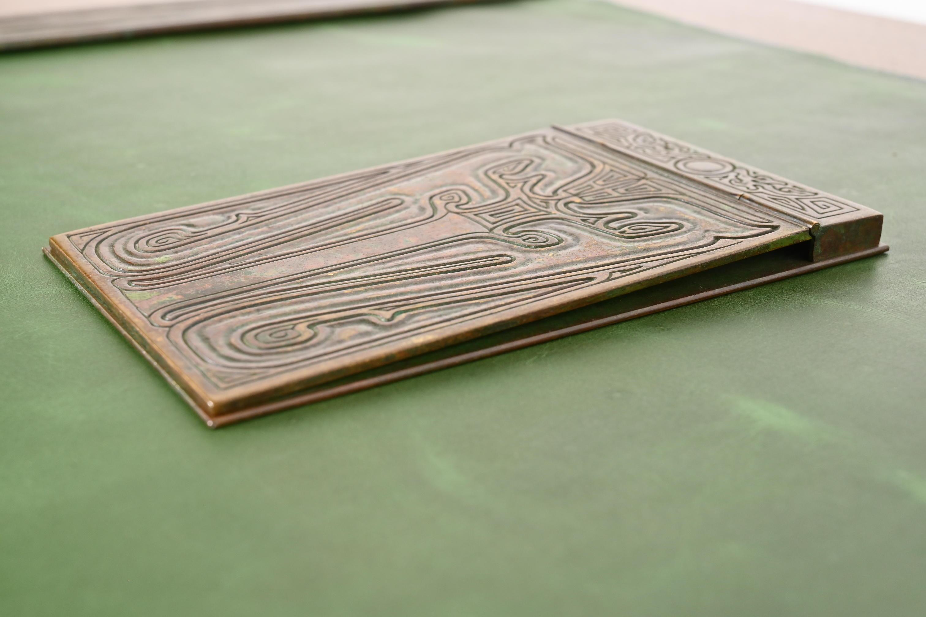 American Tiffany Studios New York Chinese Pattern Bronze Notepad Holder For Sale