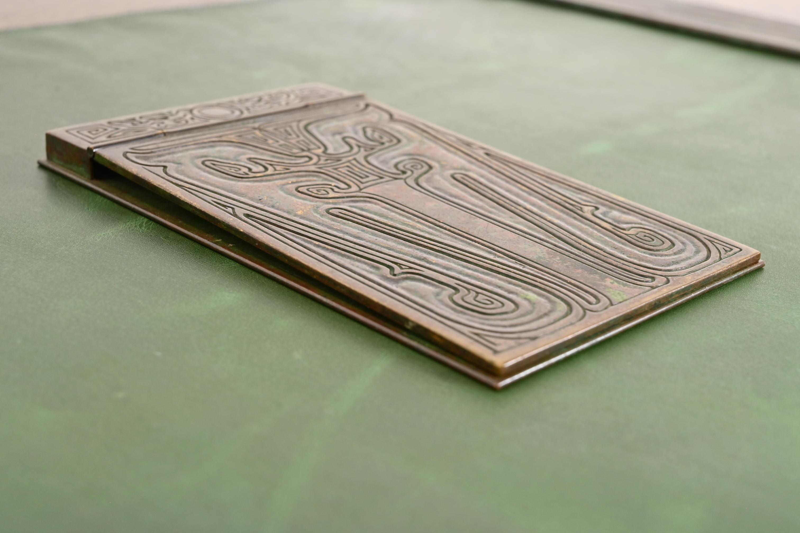 20th Century Tiffany Studios New York Chinese Pattern Bronze Notepad Holder For Sale