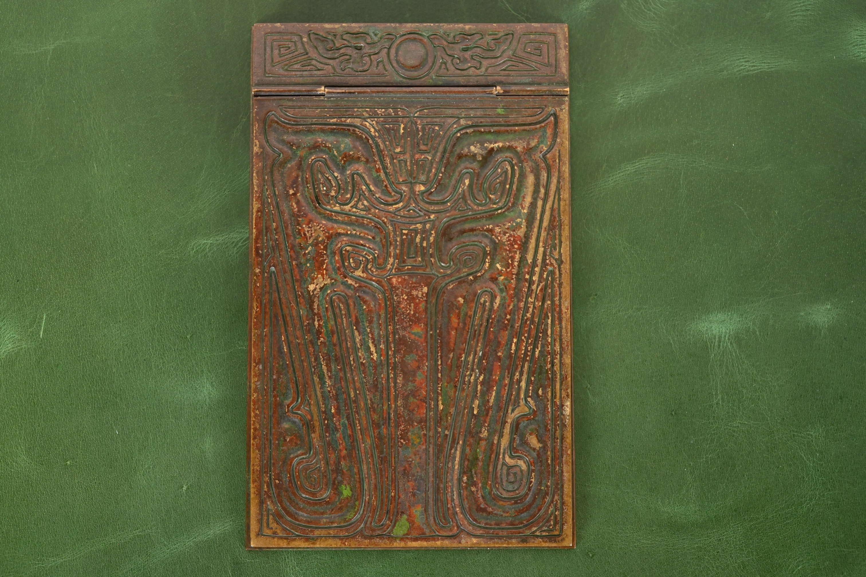 Tiffany Studios New York Chinese Pattern Bronze Notepad Holder For Sale 1