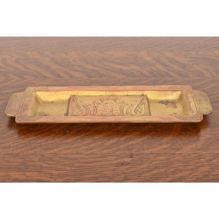 Arts and Crafts Tiffany Studios New York Chinese Pattern Bronze Pen Tray For Sale