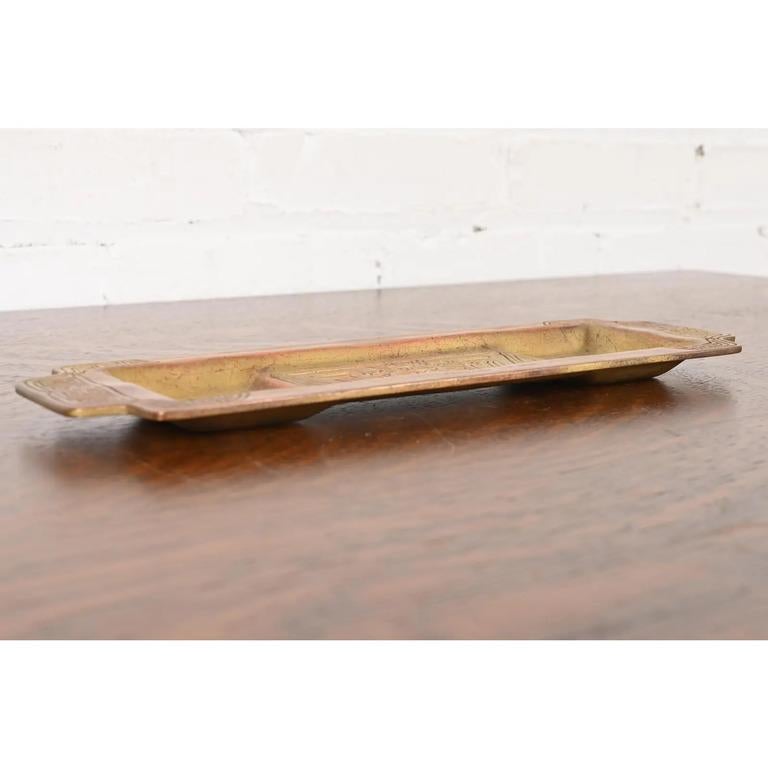 Tiffany Studios New York Chinese Pattern Bronze Pen Tray In Good Condition For Sale In South Bend, IN
