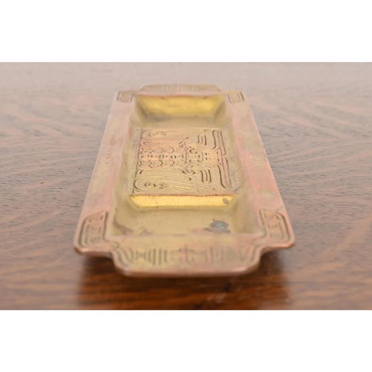 20th Century Tiffany Studios New York Chinese Pattern Bronze Pen Tray For Sale