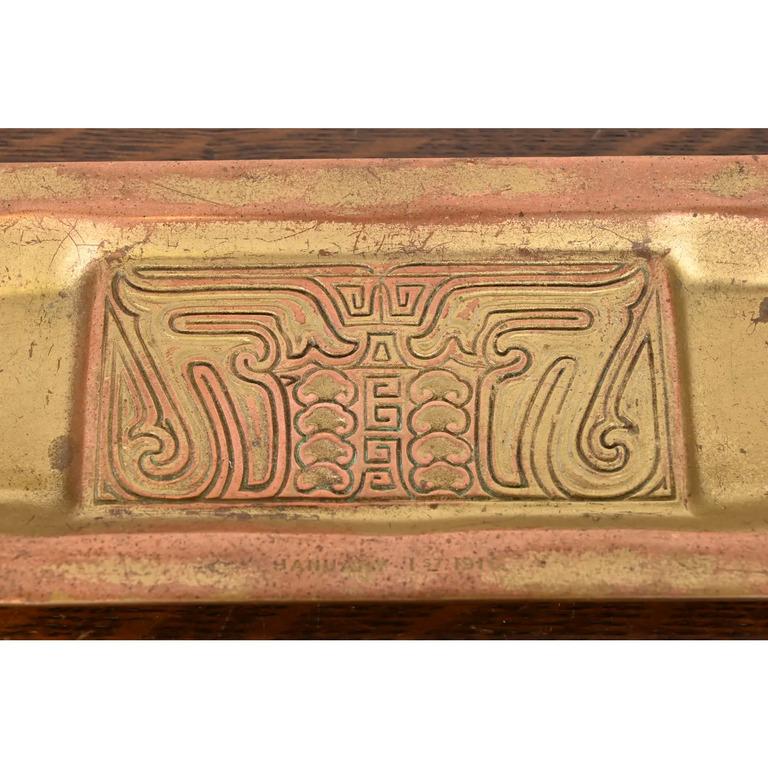 Tiffany Studios New York Chinese Pattern Bronze Pen Tray For Sale 2