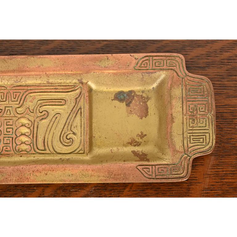 Tiffany Studios New York Chinese Pattern Bronze Pen Tray For Sale 3